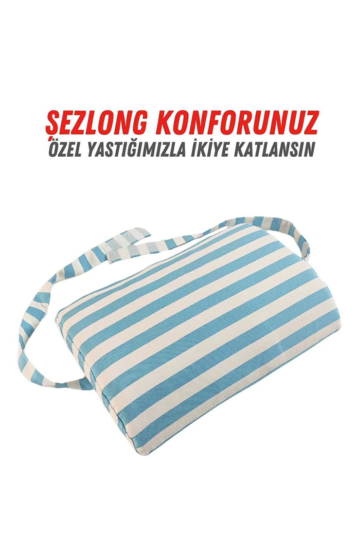 XPERMATE Şezlong Yastığı,Kafa Yastığı, Şezlong Minderi Yastığı Çıkarılabilir Baş ve Boyun Desteği Pofuduk Yastık Mavi Çizgili