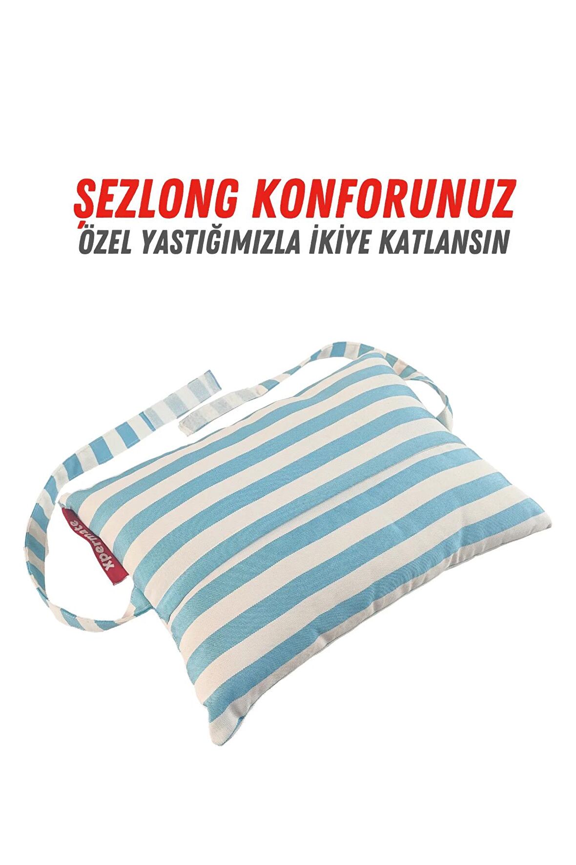 XPERMATE Şezlong Yastığı,Kafa Yastığı, Şezlong Minderi Yastığı Çıkarılabilir Baş ve Boyun Desteği Ergonomik Yastık Mavi Çizgili