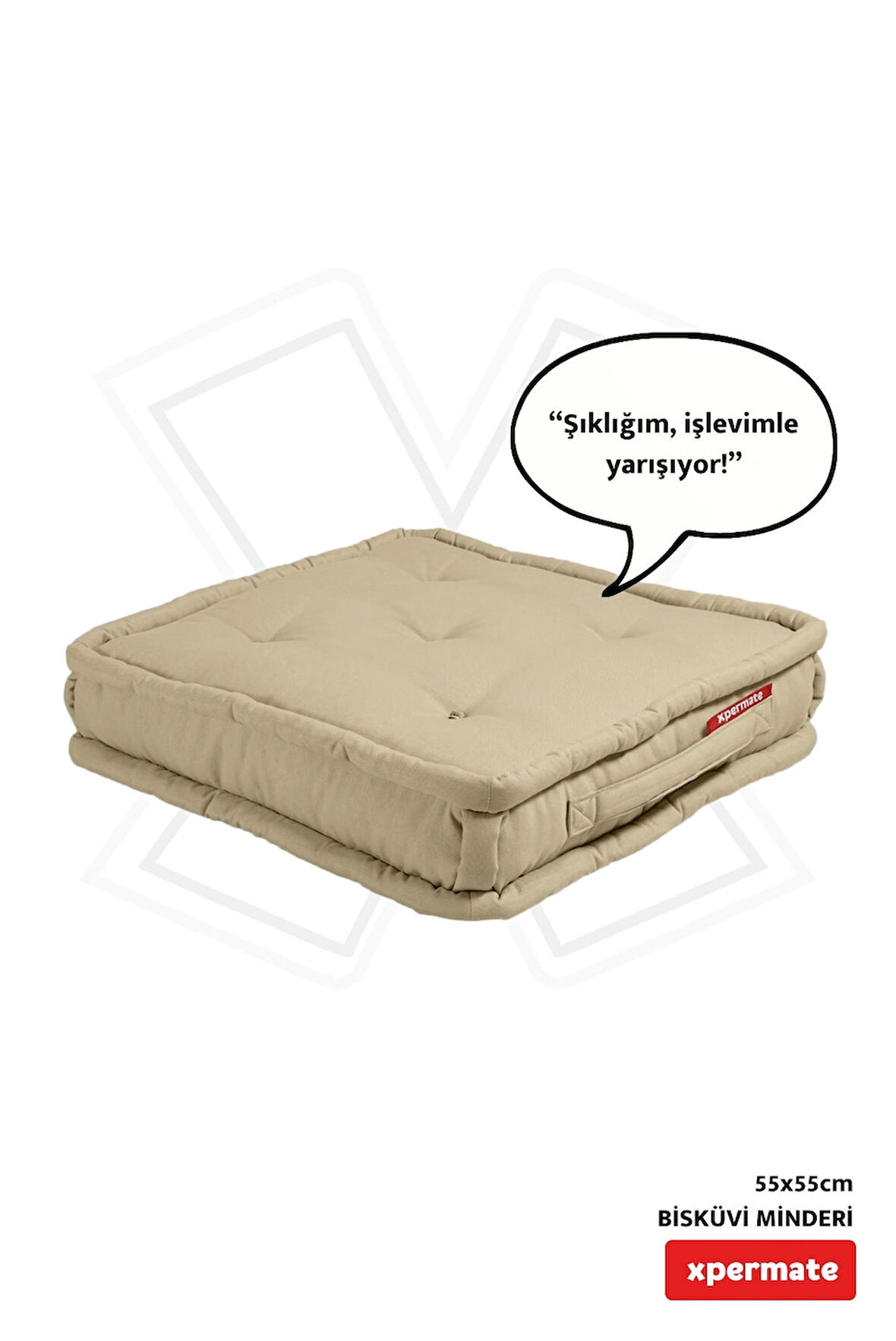 XPERMATE Bisküvi Minder Petek Önü Palet Üstü Minderi Fransız Minder Bank ve Bahçe Minderi 55x55x14 cm Bej
