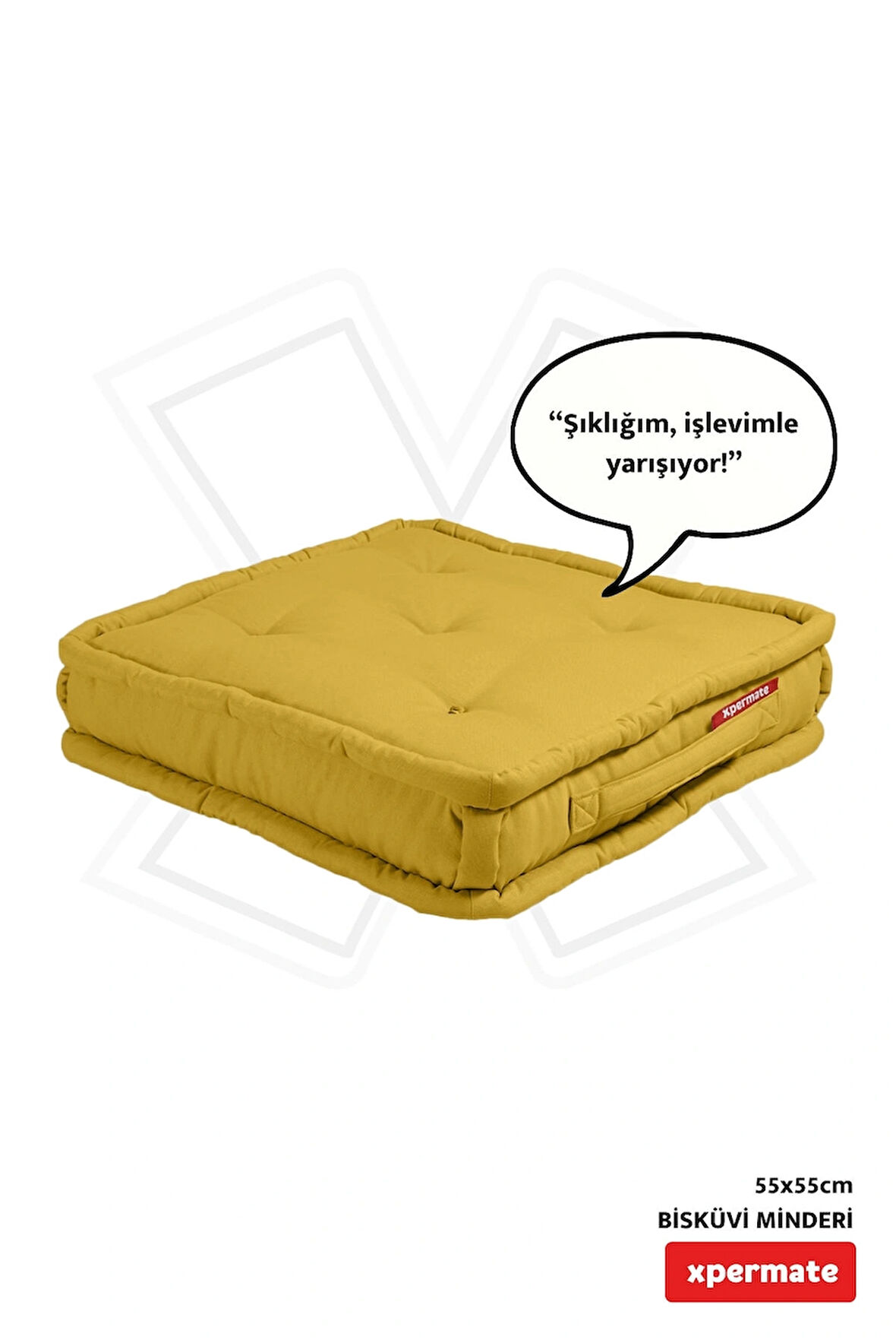 XPERMATE Bisküvi Minder Petek Önü Palet Üstü Minderi Fransız Minder Bank ve Bahçe Minderi 55x55x14 cm Sarı