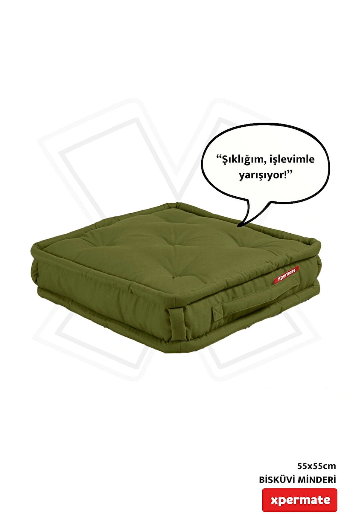 XPERMATE Bisküvi Minder Petek Önü Palet Üstü Minderi Fransız Minder Bank ve Bahçe Minderi 55x55x14 cm Yeşil