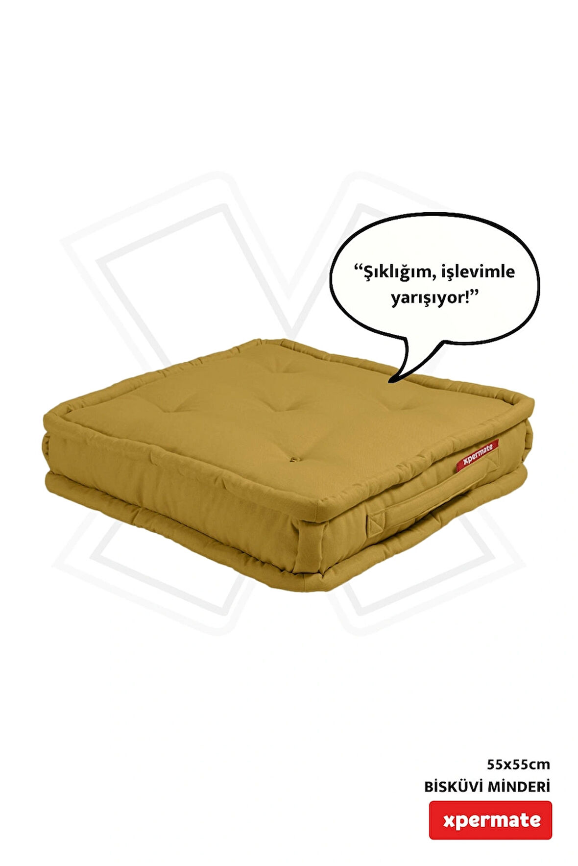 XPERMATE Bisküvi Minder Petek Önü Palet Üstü Minderi Fransız Minder Bank ve Bahçe Minderi 55x55x14 cm Hardal