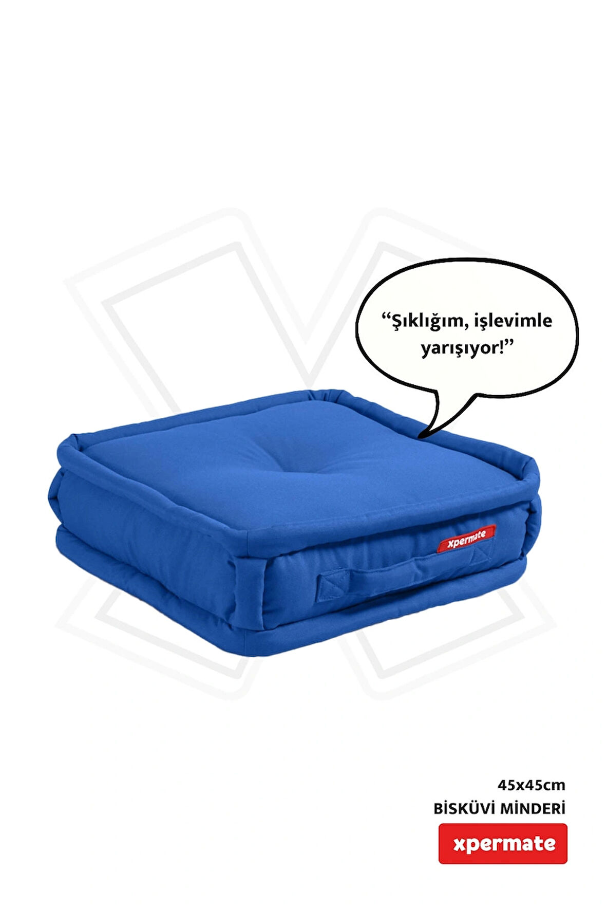 XPERMATE Bisküvi Minder Petek Önü Palet Üstü Minderi Fransız Minder Bank ve Bahçe Minderi 45x45x14 cm Mavi