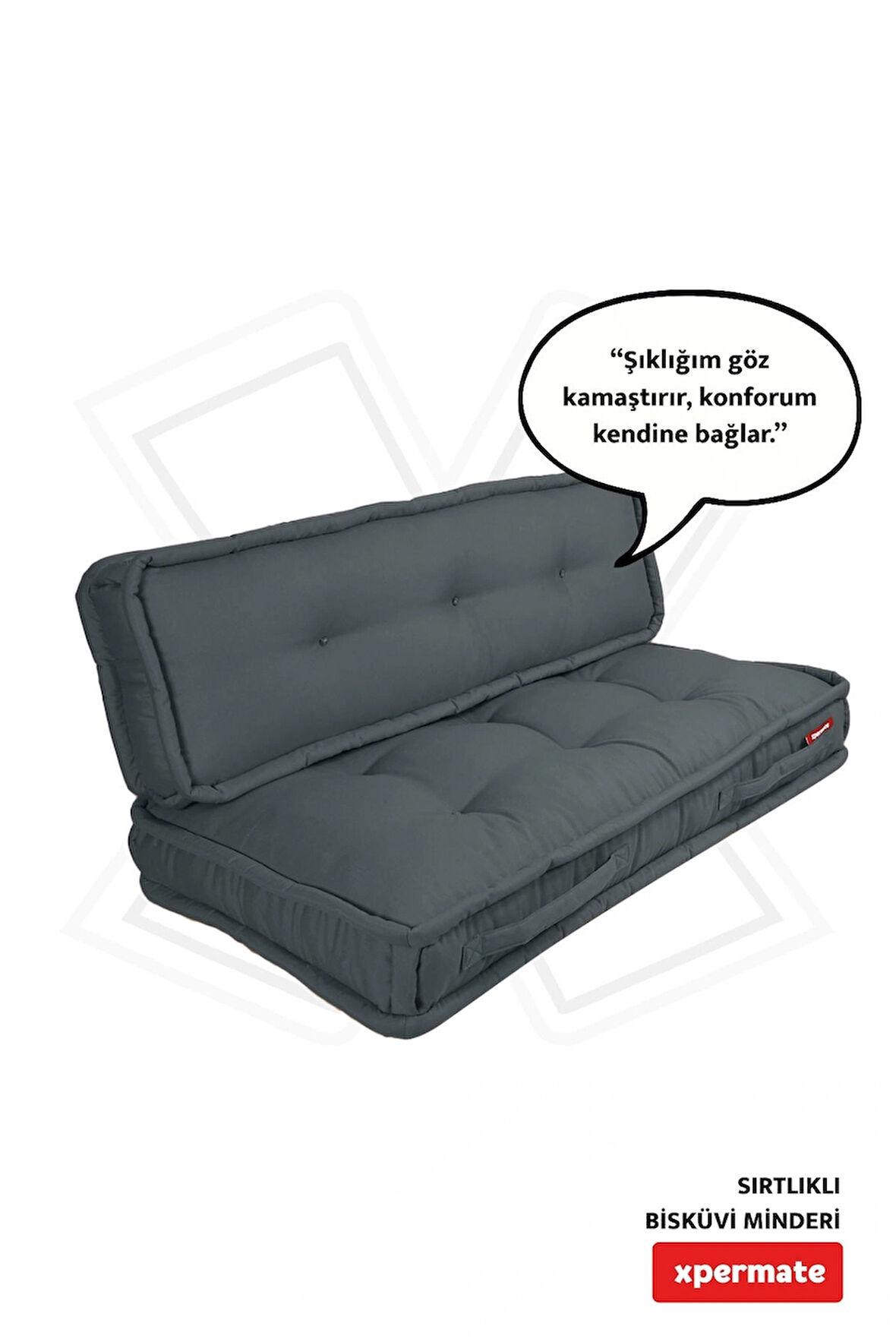 XPERMATE Bisküvi Minder Petek Önü Palet Üstü Minderi Fransız Minder Bank ve Bahçe Minderi 60X120x14 cm Antrasit