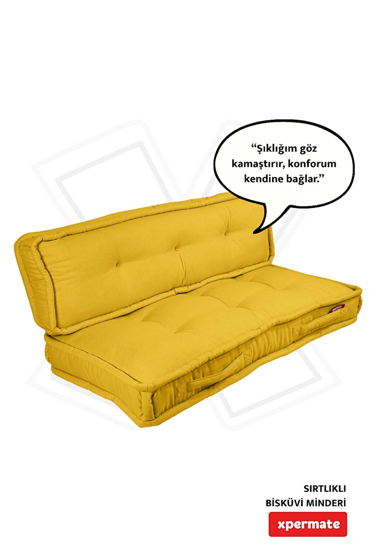 XPERMATE Bisküvi Minder Petek Önü Palet Üstü Minderi Fransız Minder Bank ve Bahçe Minderi 60X120x14 cm Sarı