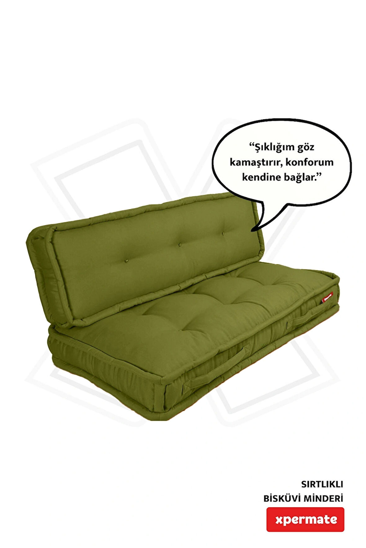 XPERMATE Bisküvi Minder Petek Önü Palet Üstü Minderi Fransız Minder Bank ve Bahçe Minderi 60X120x14 cm Yeşil