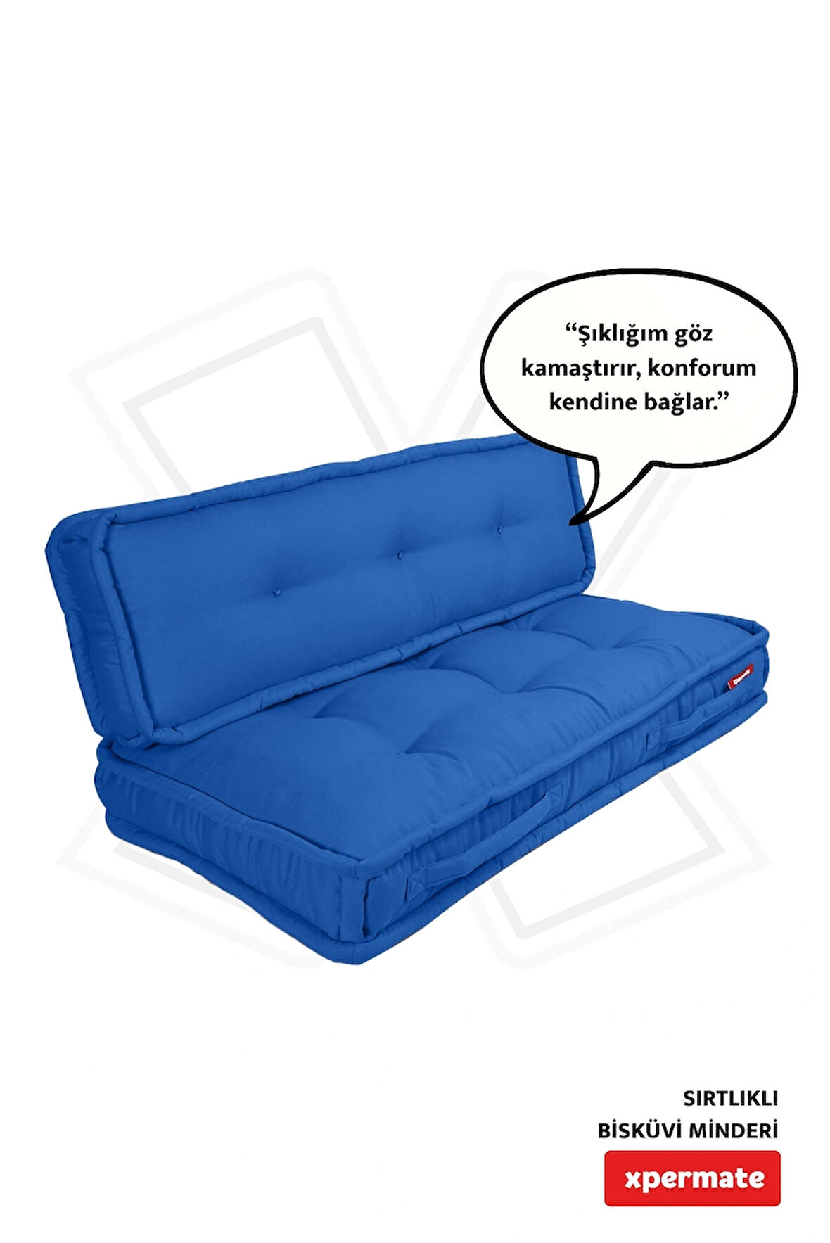 XPERMATE Bisküvi Minder Petek Önü Palet Üstü Minderi Fransız Minder Bank ve Bahçe Minderi 60X120x14 cm Mavi