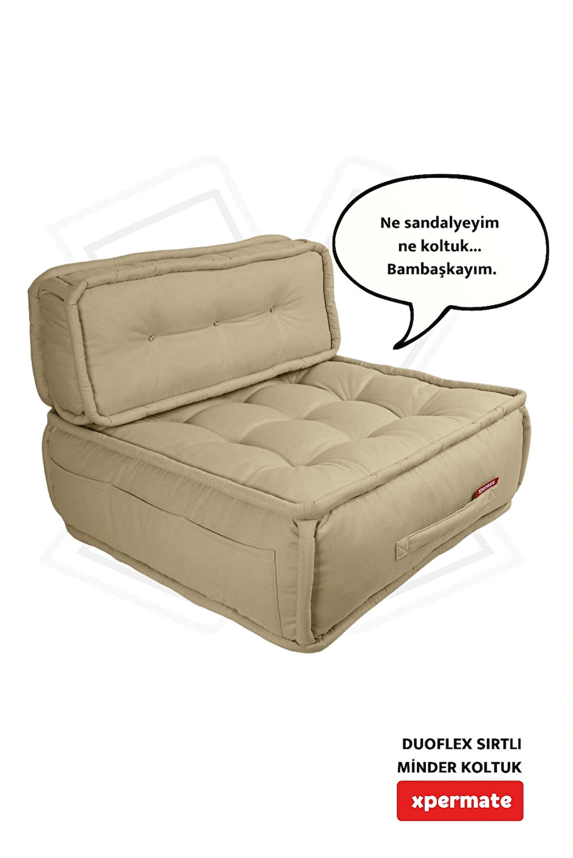 Xpermate DuoFlex Sırtlı Minder Koltuk İskandinav Tarzı Ergonomik  Sırtlıklı Oturma Minderi 80x80x30 Bej