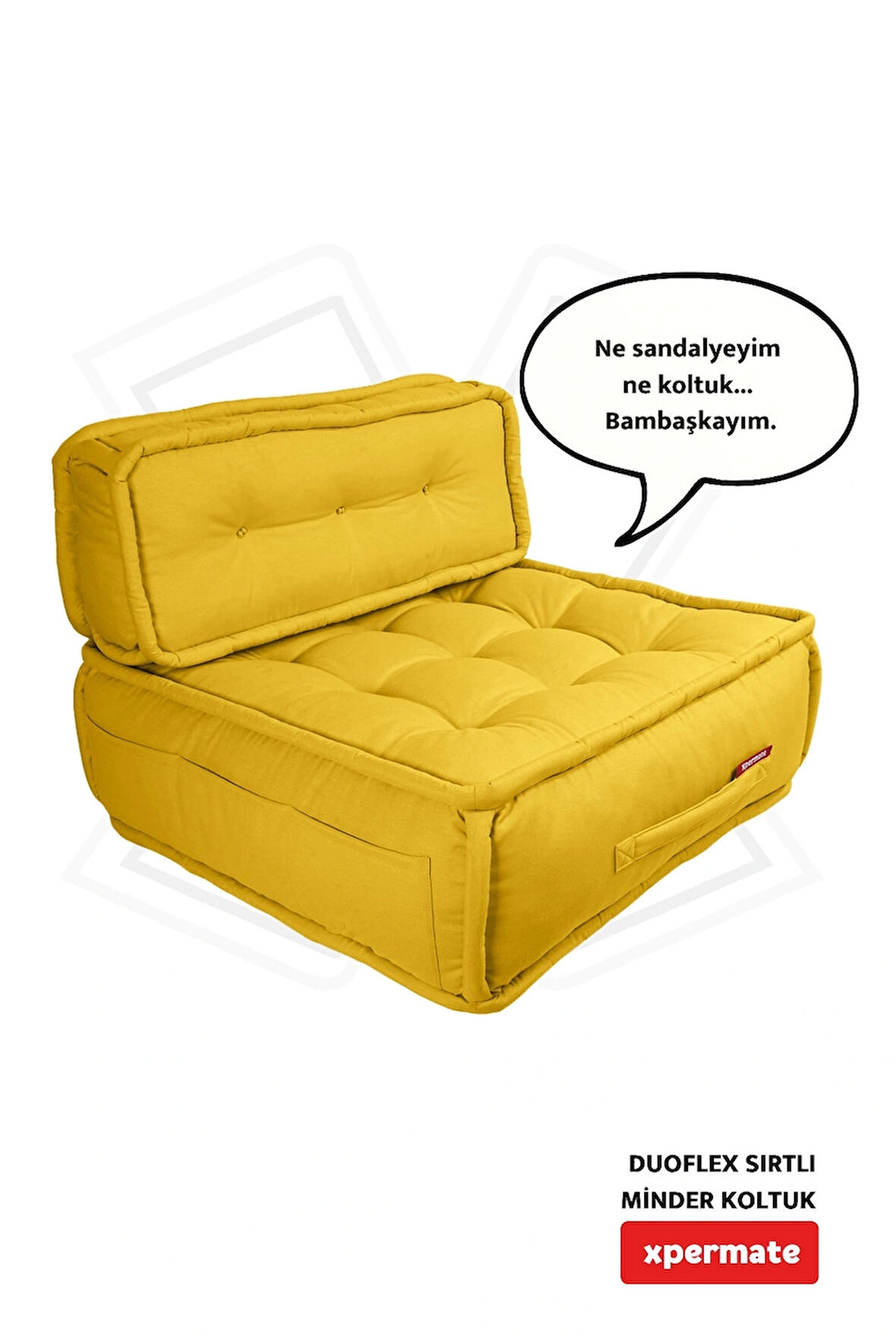 Xpermate DuoFlex Sırtlı Minder Koltuk İskandinav Tarzı Ergonomik  Sırtlıklı Oturma Minderi 80x80x30 Sarı 