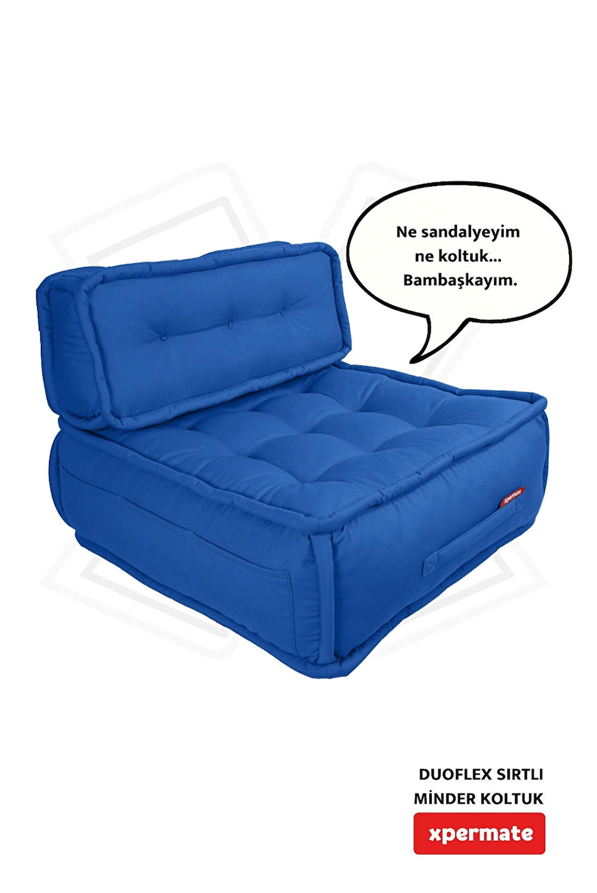 Xpermate DuoFlex Sırtlı Minder Koltuk İskandinav Tarzı Ergonomik  Sırtlıklı Oturma Minderi 80x80x30 Mavi