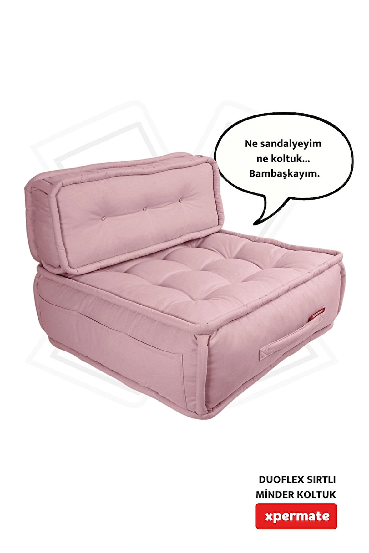 Xpermate DuoFlex Sırtlı Minder Koltuk İskandinav Tarzı Ergonomik  Sırtlıklı Oturma Minderi 80x80x30 Pembe 