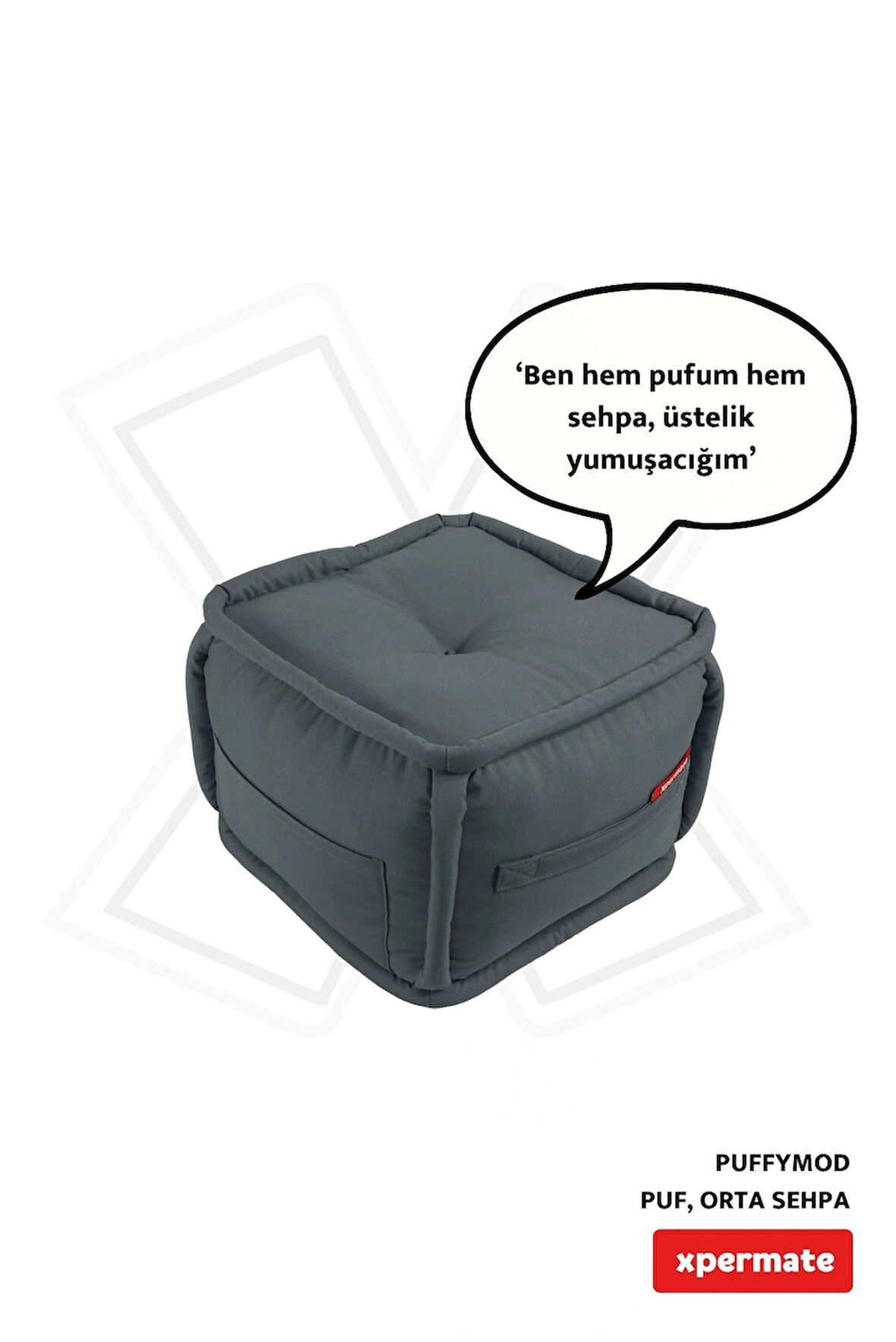 Puffymod Dekoratif Kare Puf Orta Sehpa Ayak Uzatma Puf 40x40 Cm Antrasit