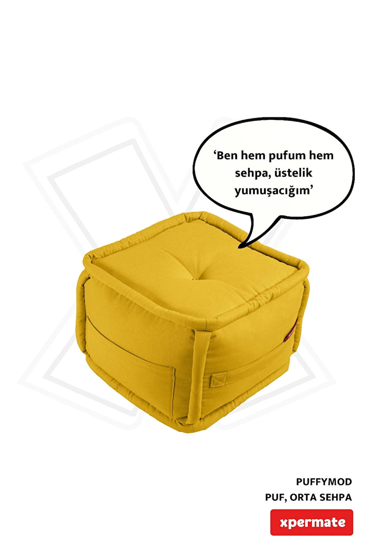 Puffymod Dekoratif Kare Puf Orta Sehpa Ayak Uzatma Puf 40x40 Cm Sarı