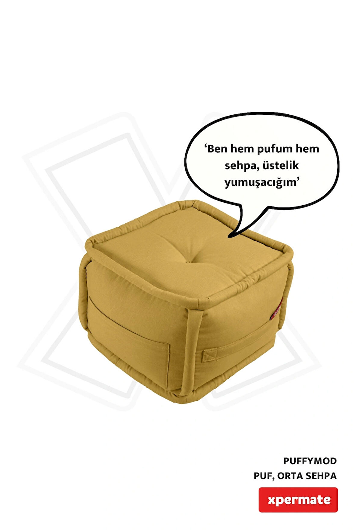 Puffymod Dekoratif Kare Puf Orta Sehpa Ayak Uzatma Puf 40x40 Cm Hardal