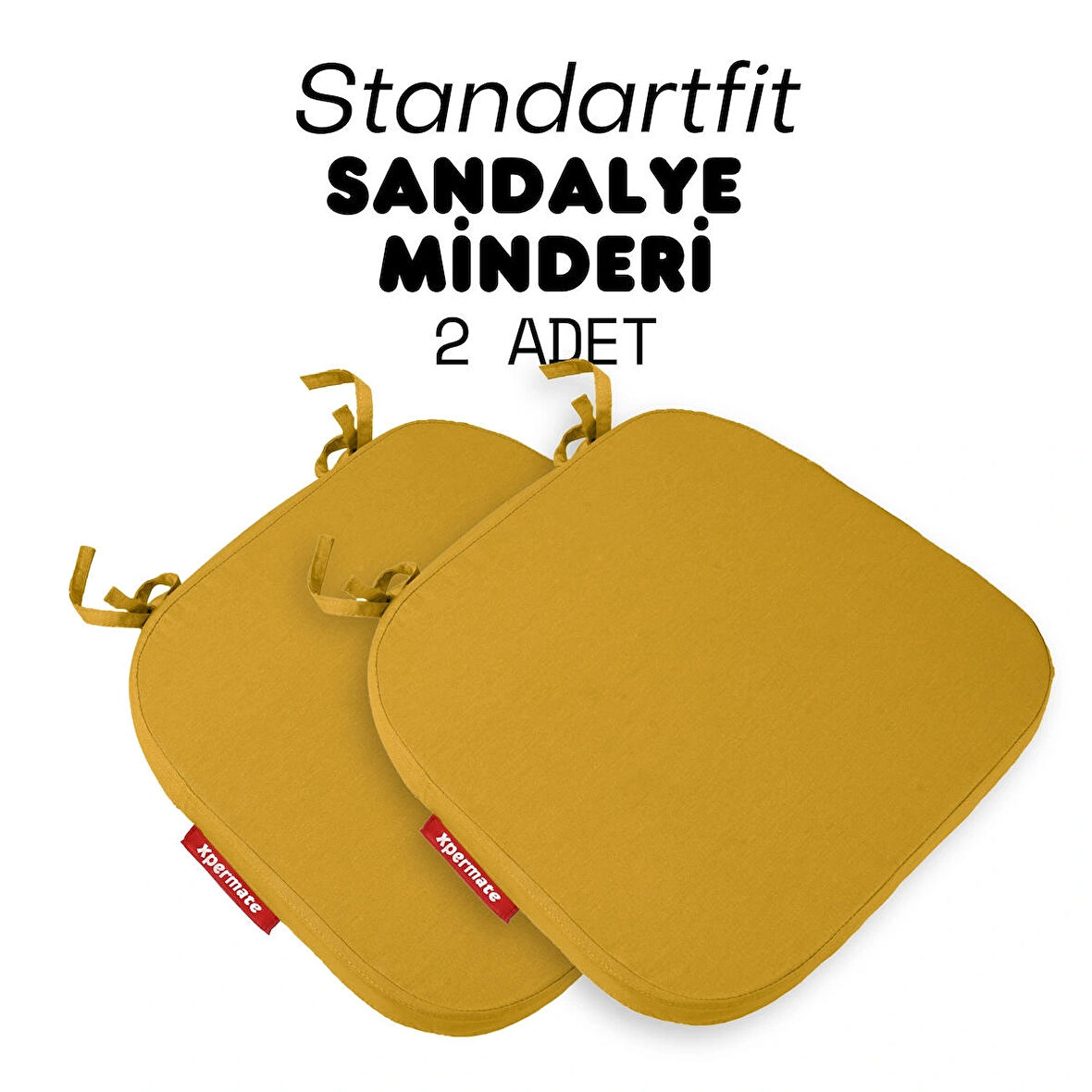 XPERMATE 2'li StandartFit Oval Sandalye Minderi Fermuarlı Yıkanabilir Kılıf Bağcıklı Su ve Yağ İtici 42x42x5 Hardal