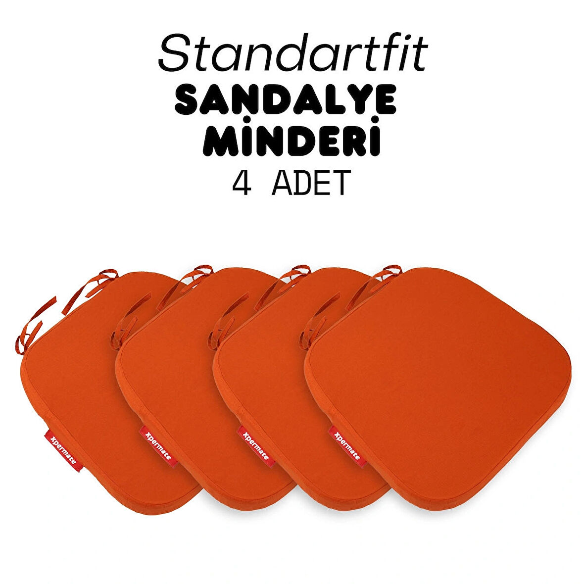 XPERMATE 4'lü StandartFit Oval Sandalye Minderi Fermuarlı Yıkanabilir Kılıf Bağcıklı Su ve Yağ İtici 42x42x5 Kiremit