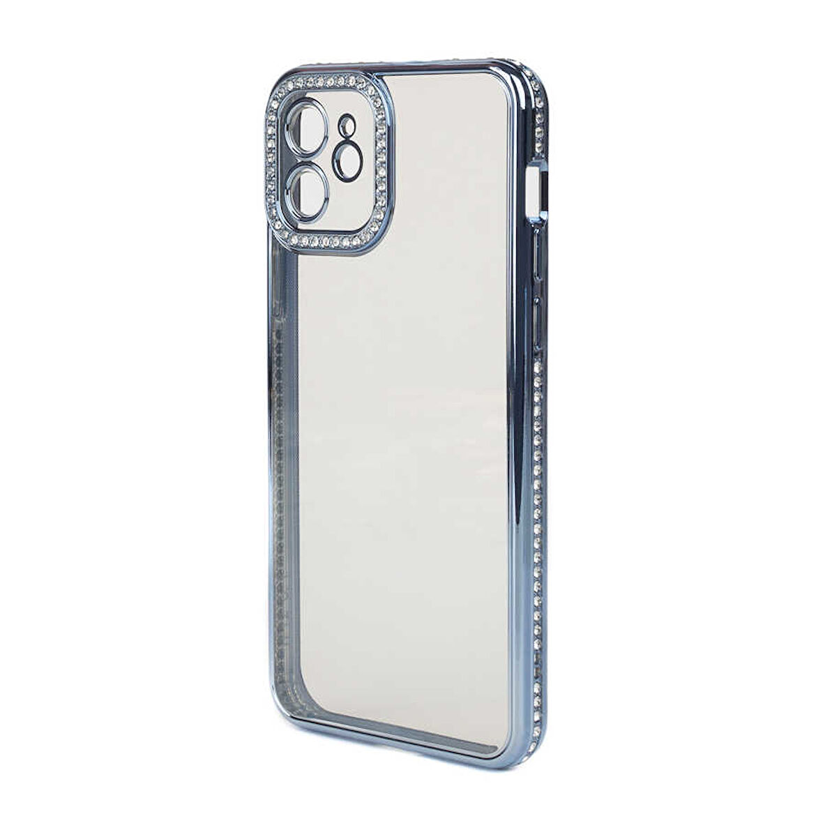 iPhone 12 Kılıf Şeffaf Arka Yüzey Kamera ve Kenarları Taşlı Silikon