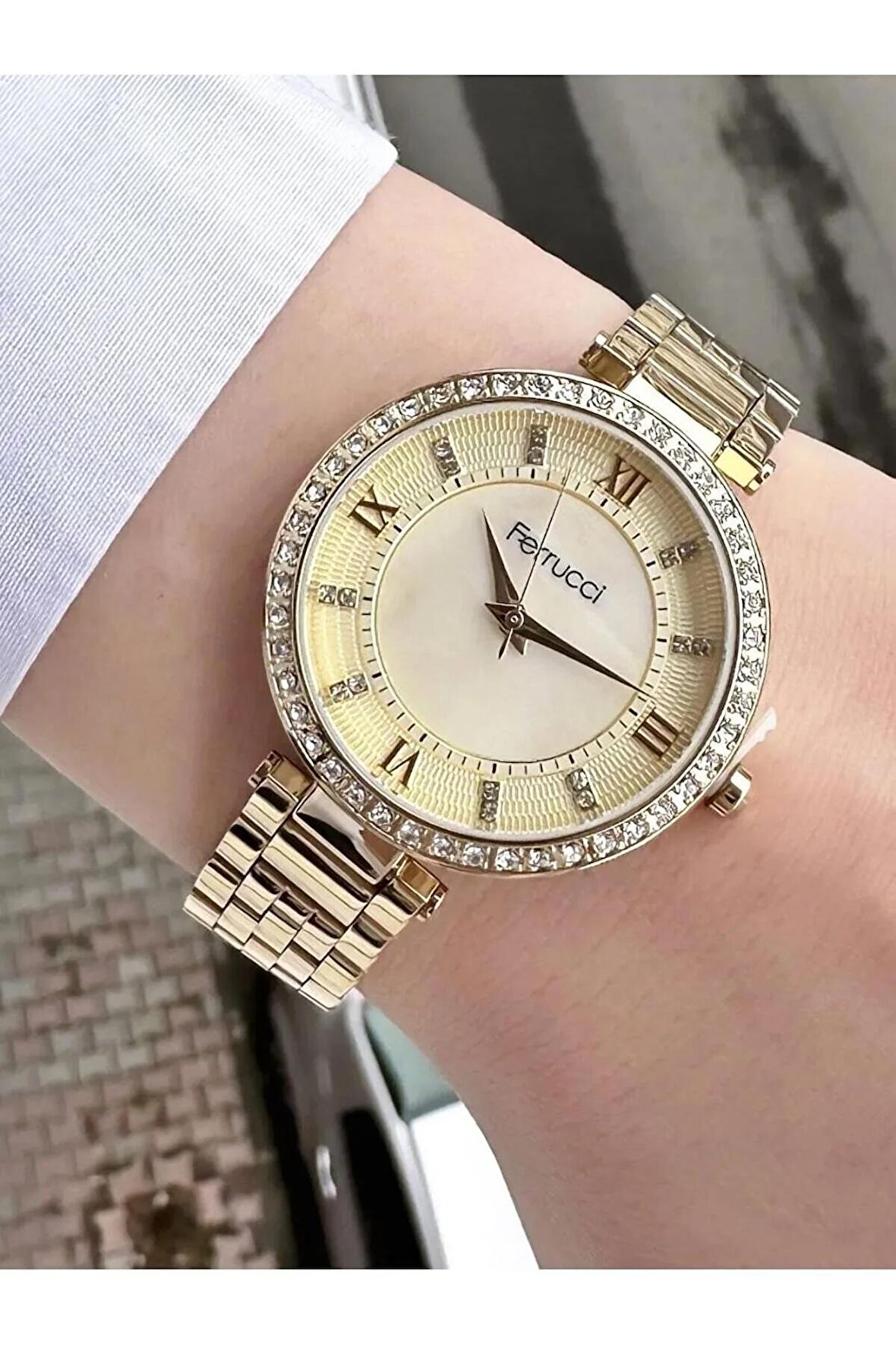 Ferrucci Çelik Zirkon Taşlı Şık Kadın Kol Saat+Bileklik Hediyeli
