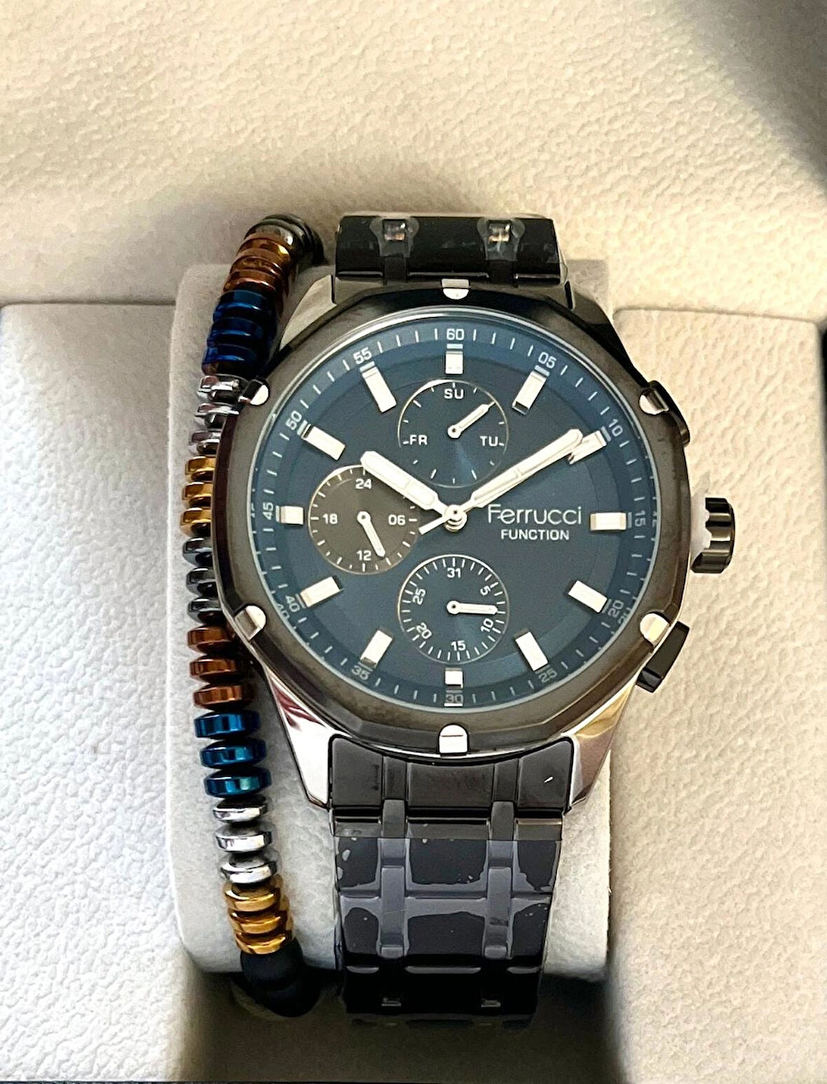 Ferrucci Spor Şık Çelik Fonksiyonlu Erkek Kol Saat+ Bileklik Hediyeli