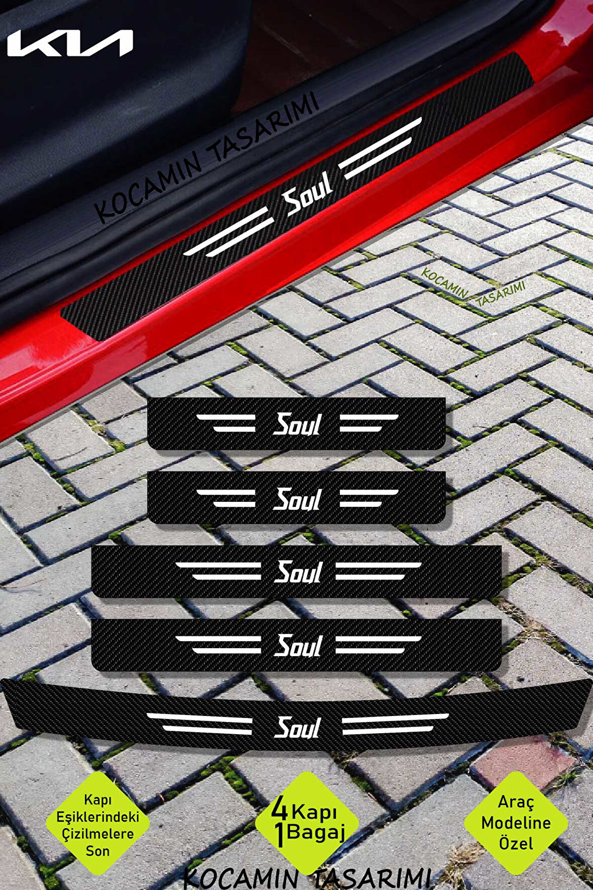 Kia Soul Çizilmeye Dayanıklı Karbon Kapı Bagaj Eşik Koruma Seti Folyo Sticker Soul Yazılı
