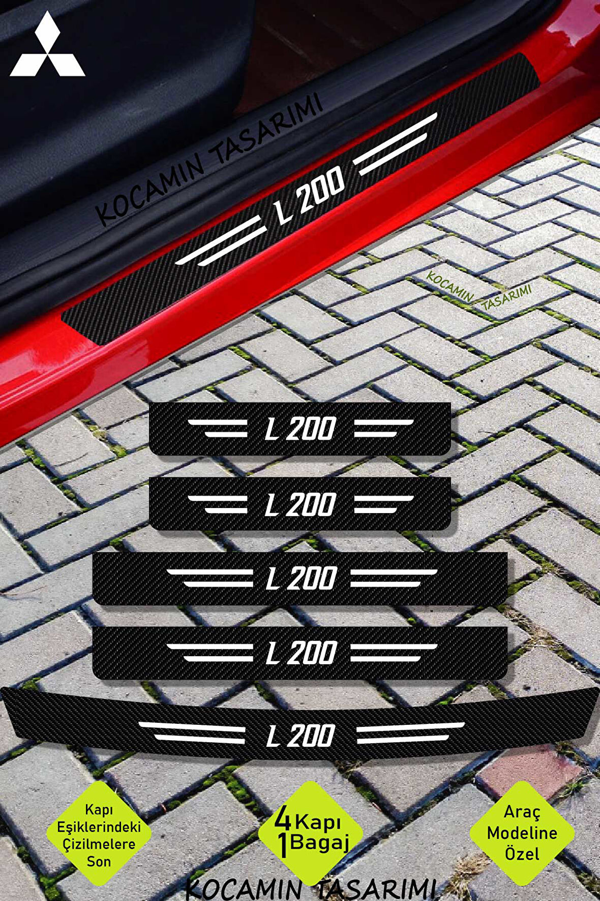 Mitsubishi L 200 Çizilmeye Dayanıklı Karbon Kapı Bagaj Eşik Koruma Seti Folyo Sticker L 200 Yazılı
