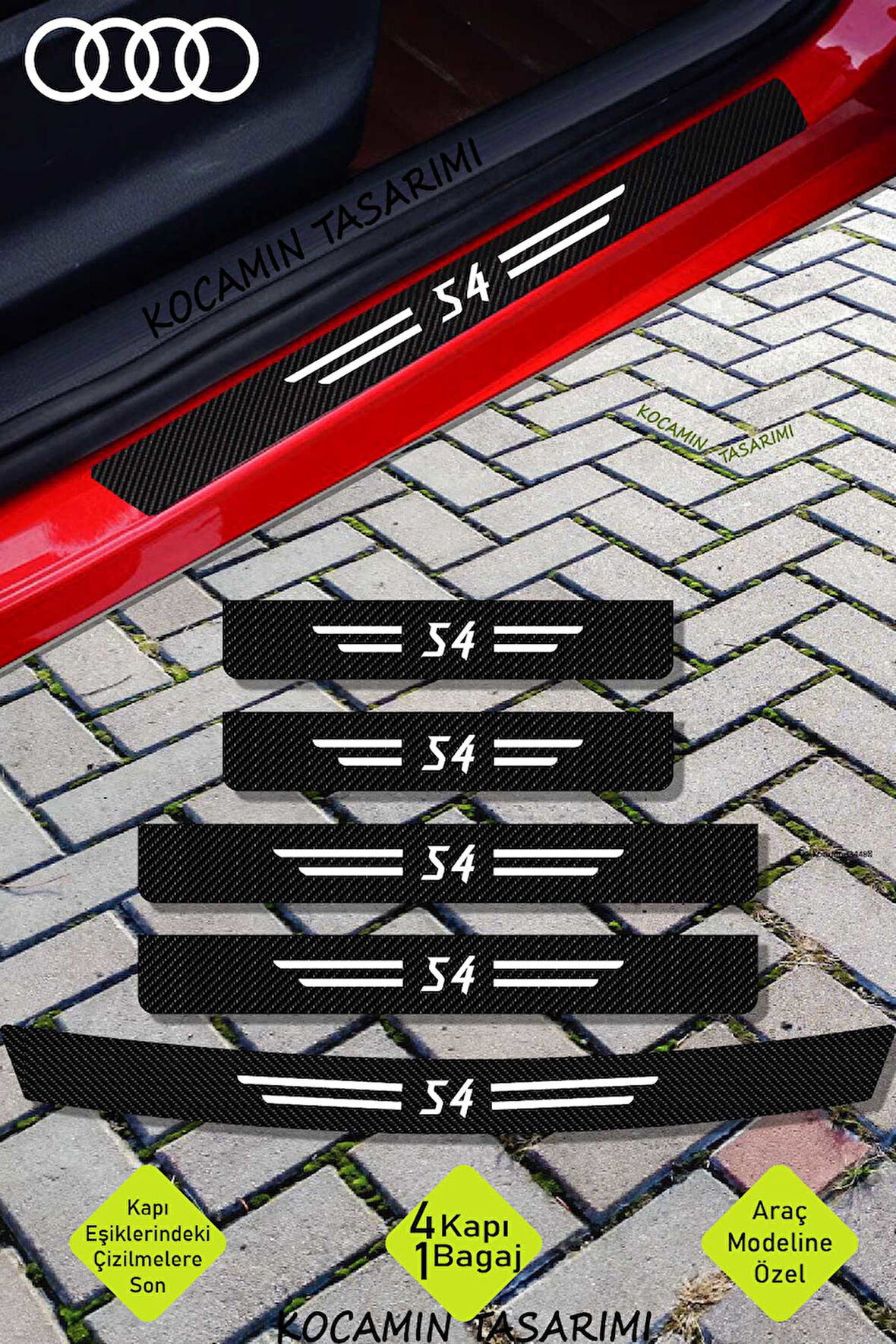 Audi S4 Araç Kapı ve Bagaj Eşiği İçin Çizilmeye Dayanıklı Karbon Folyo Koruma Seti S4 Yazılı
