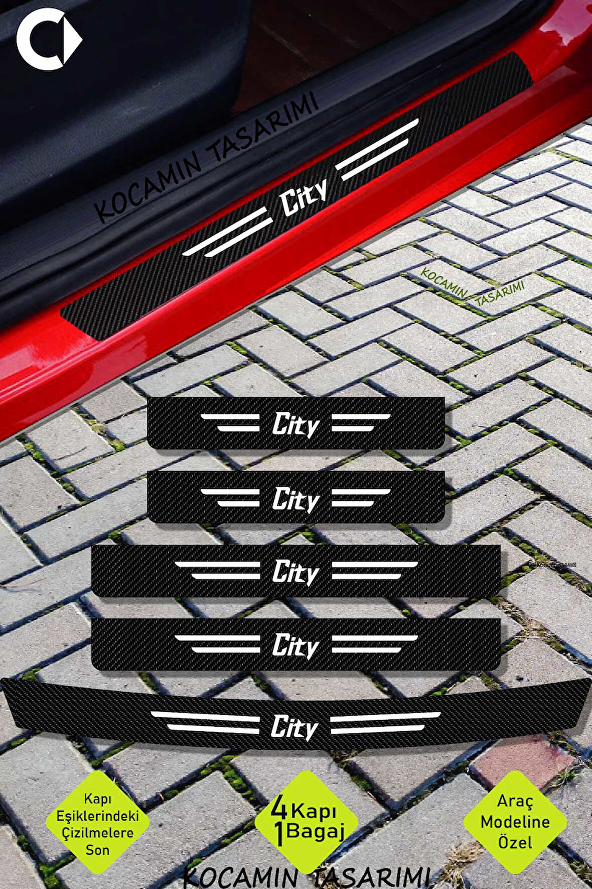 Smart City Karbon Kapı ve Bagaj Eşiği Koruma Seti Çizilmelere Karşı Dayanıklı Sticker Folyo City Yazılı