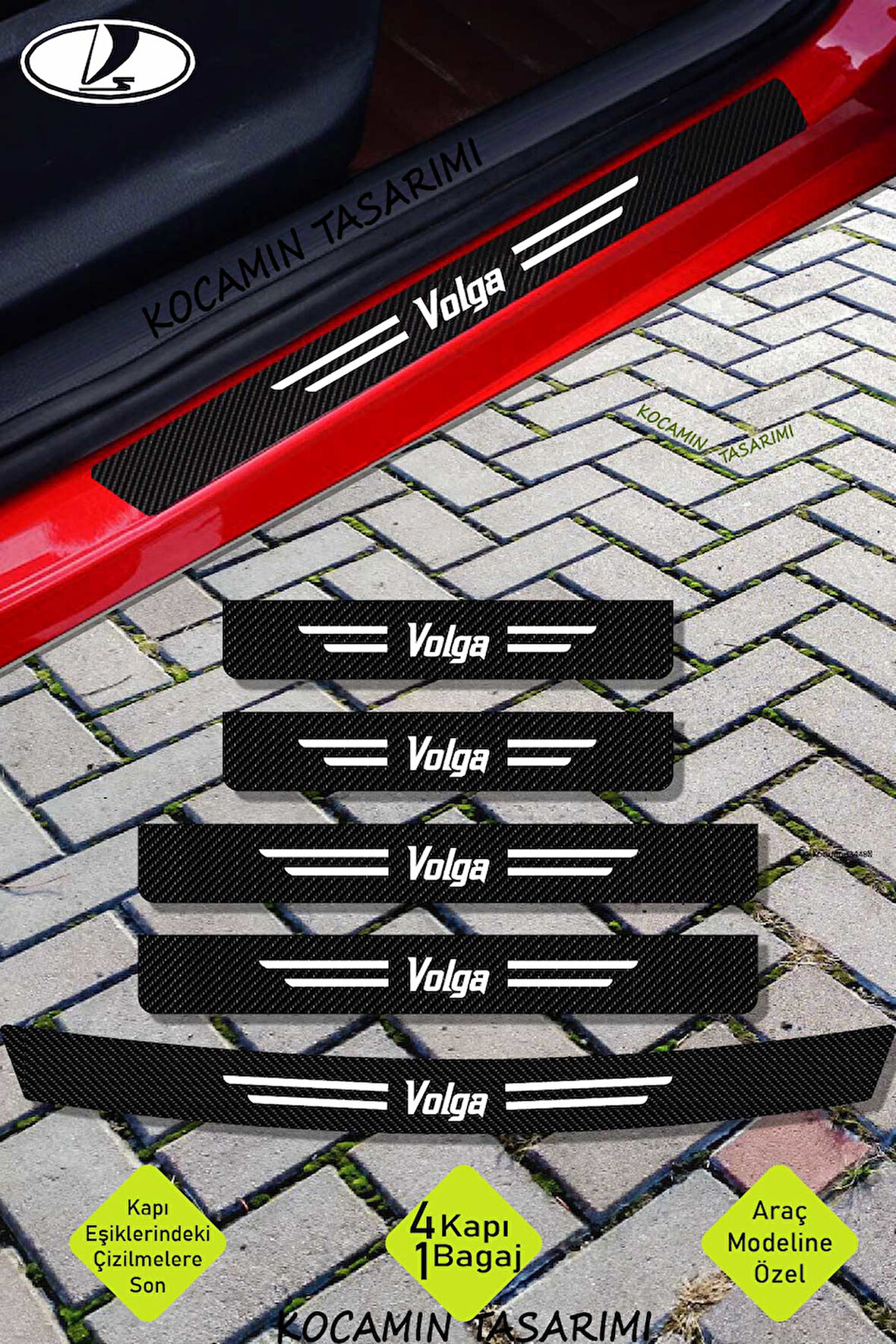 Lada Volga Kapı ve Bagaj Eşiği Koruyucu Karbon Folyo Çizik Önleyici Sticker Seti Volga Yazılı