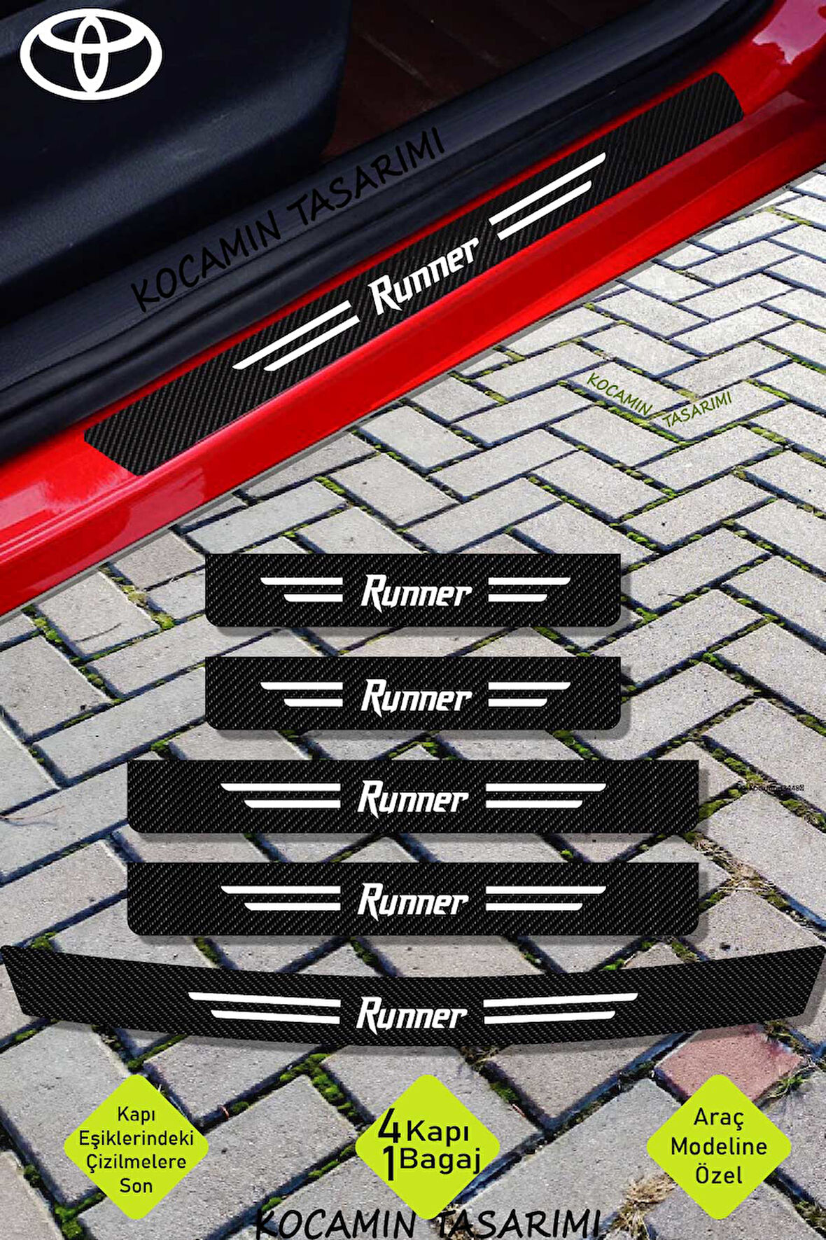Toyota Runner Şık ve Çizilmeye Dayanıklı Karbon Kapı Bagaj Eşiği Koruyucu Folyo Seti Runner Yazılı