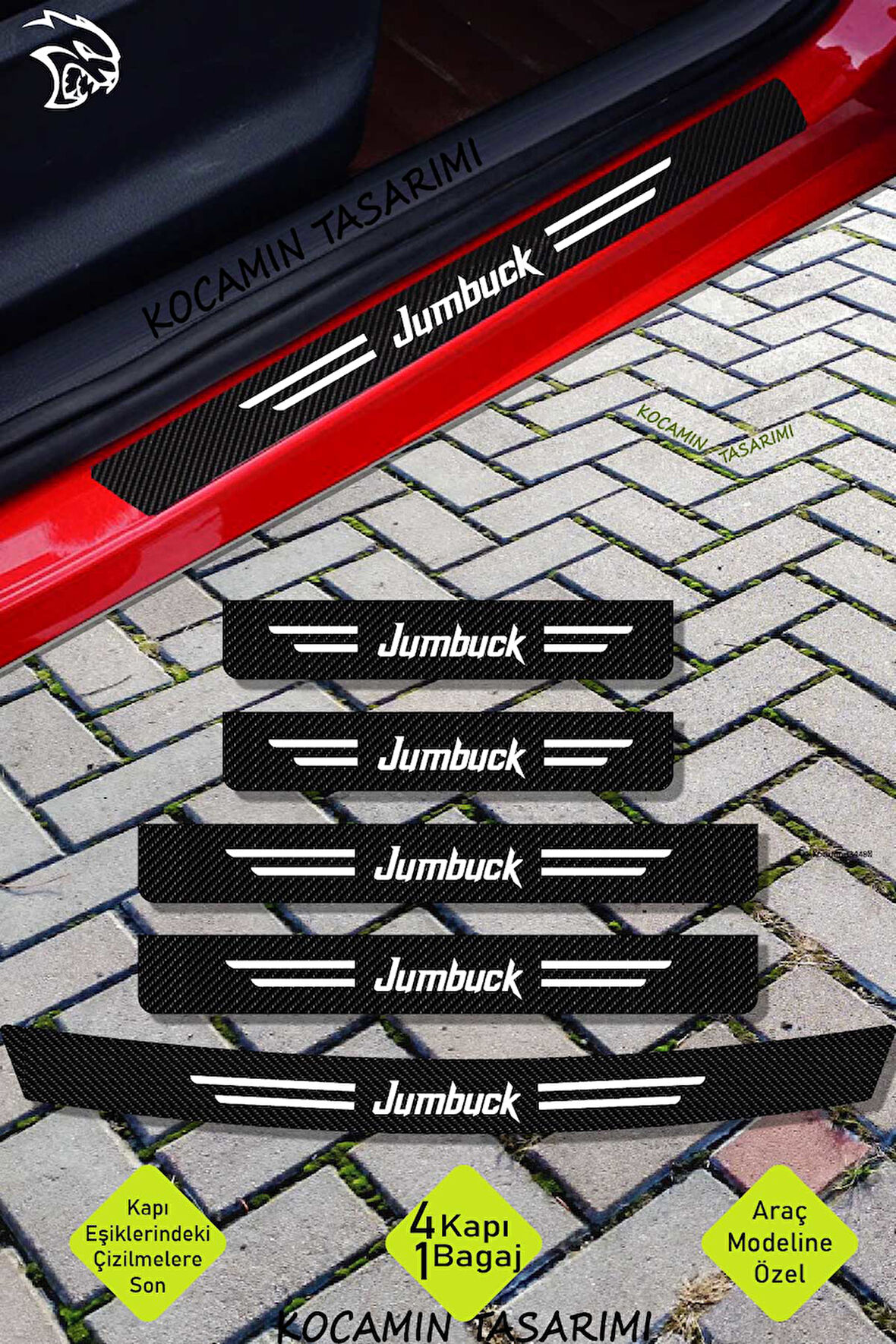 Proton Jumbuck Karbon Kapı ve Bagaj Eşiği Koruma Seti Çizilmelere Karşı Dayanıklı Sticker Folyo Jumbuck Yazılı
