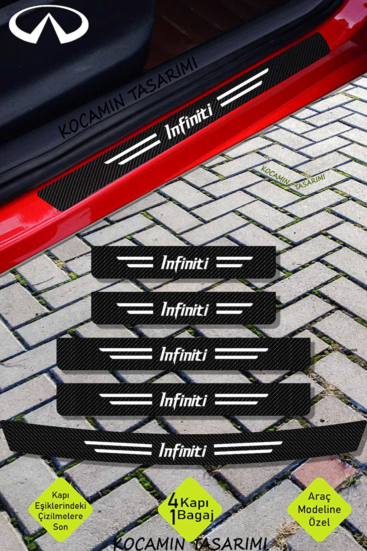 Infiniti Uyumlu Karbon Folyo ile Kapı ve Bagaj Eşiği İçin Çizilmeye Karşı Koruyucu Set Infiniti Yazılı