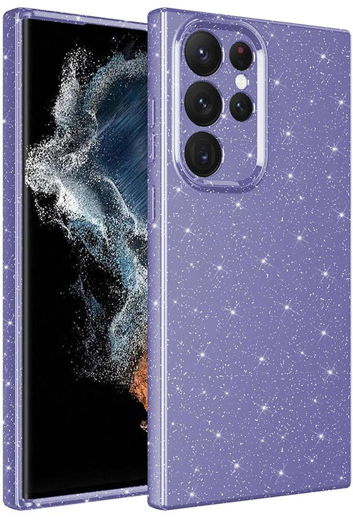 Galaxy S22 Ultra Kılıf Kamera Korumalı Simli Parıltılı Lüks Silikon