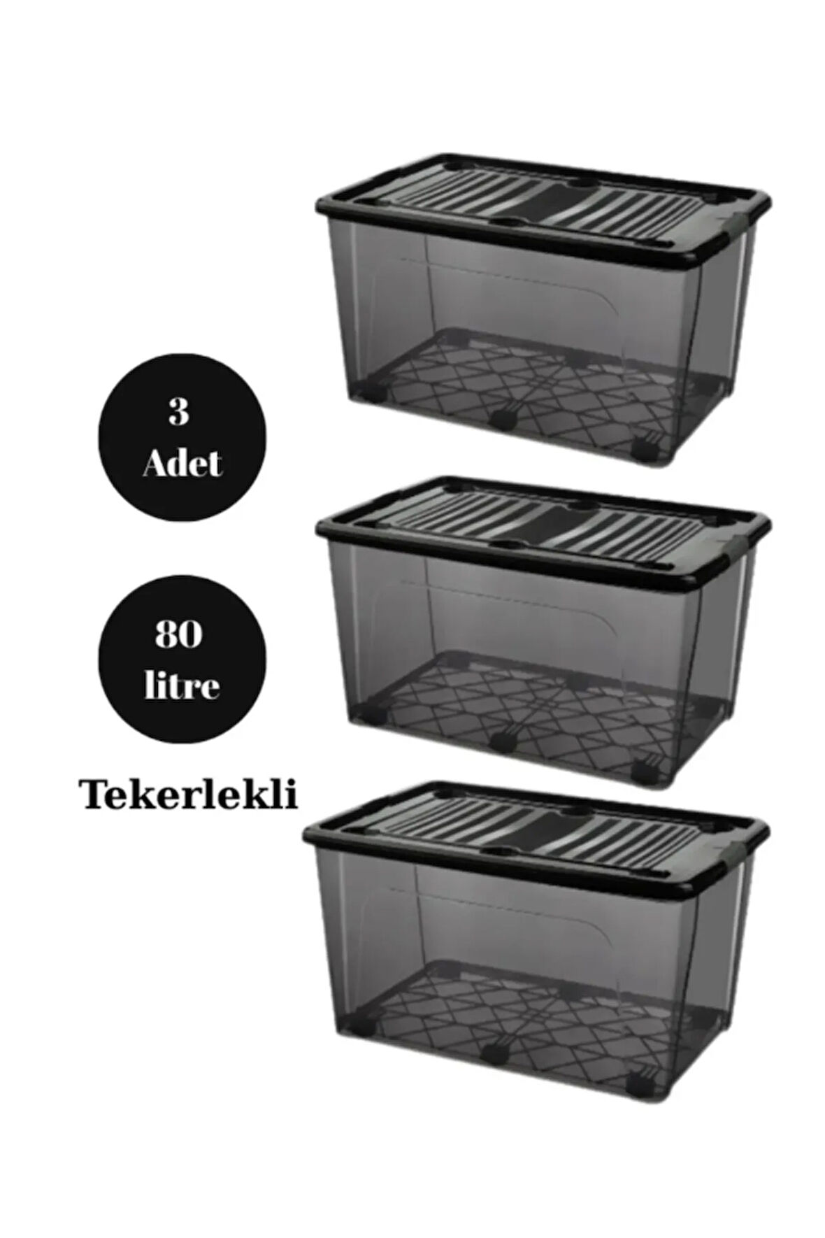 Tekerlekli Saklama Kutusu Düzenleyici 80 LT Saklama Kabı 3 Adet Çok Amaçlı Saklama