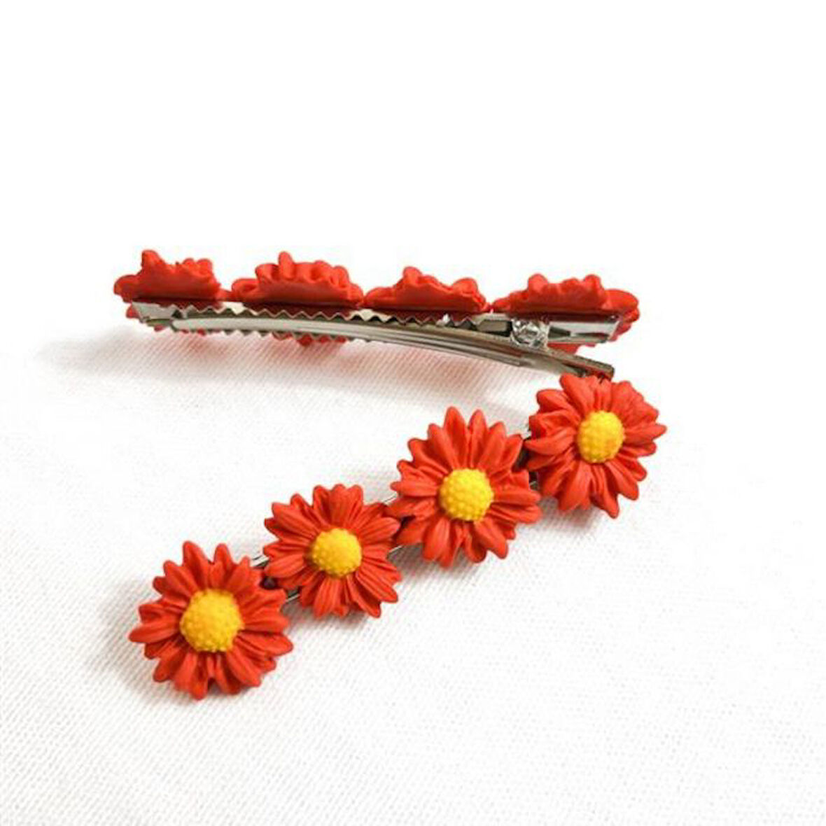 Uretti - Hülya 6683 El Yapımı Çiçek Desenli Polimer Kil 2’li Set Yan Saç Tokası / 7.5 cm