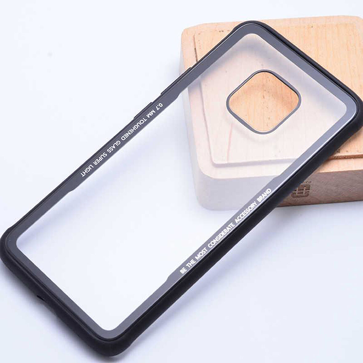 Huawei Mate 20 Pro Kılıf Silikon Kenar Arkası Şeffaf Cam Lüx Kapak