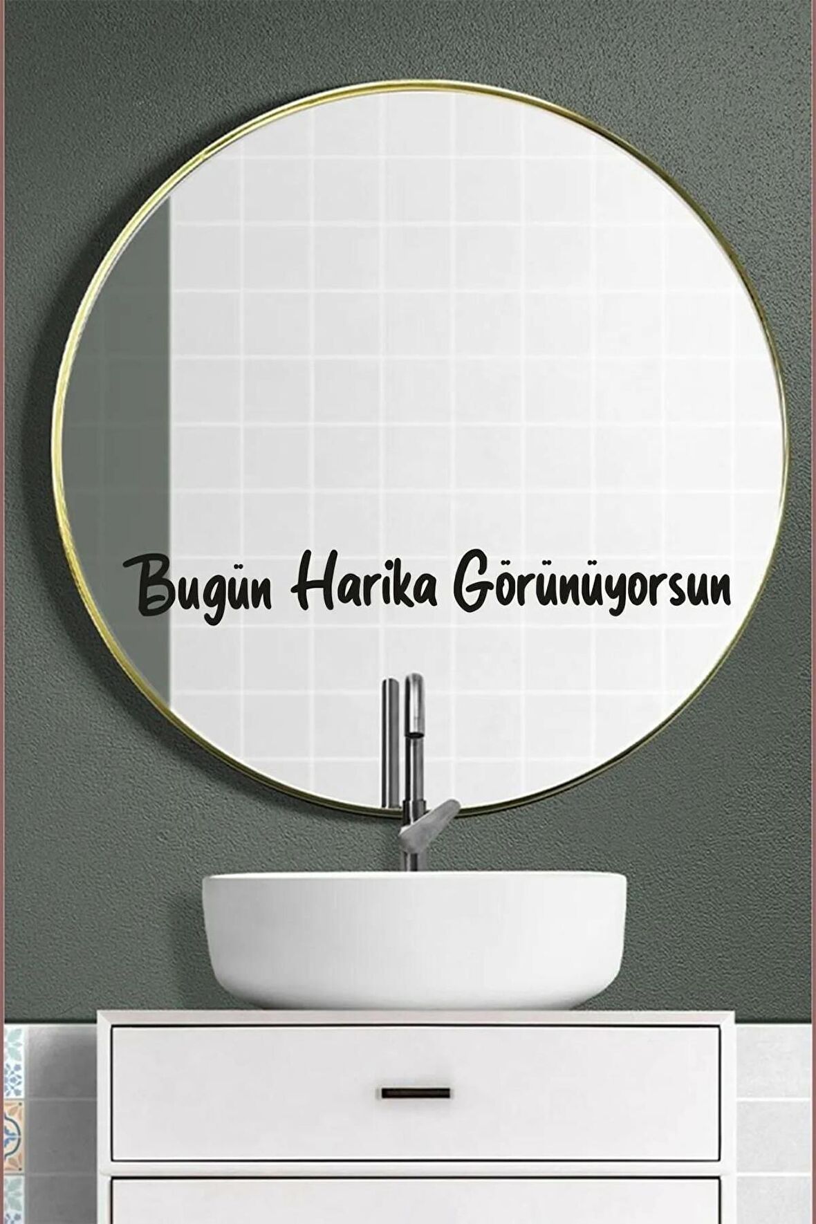 Dekoratif Ayna Sticker Bugün Harika Görünüyorsun Yazısı Motivasyon Cam Sticker