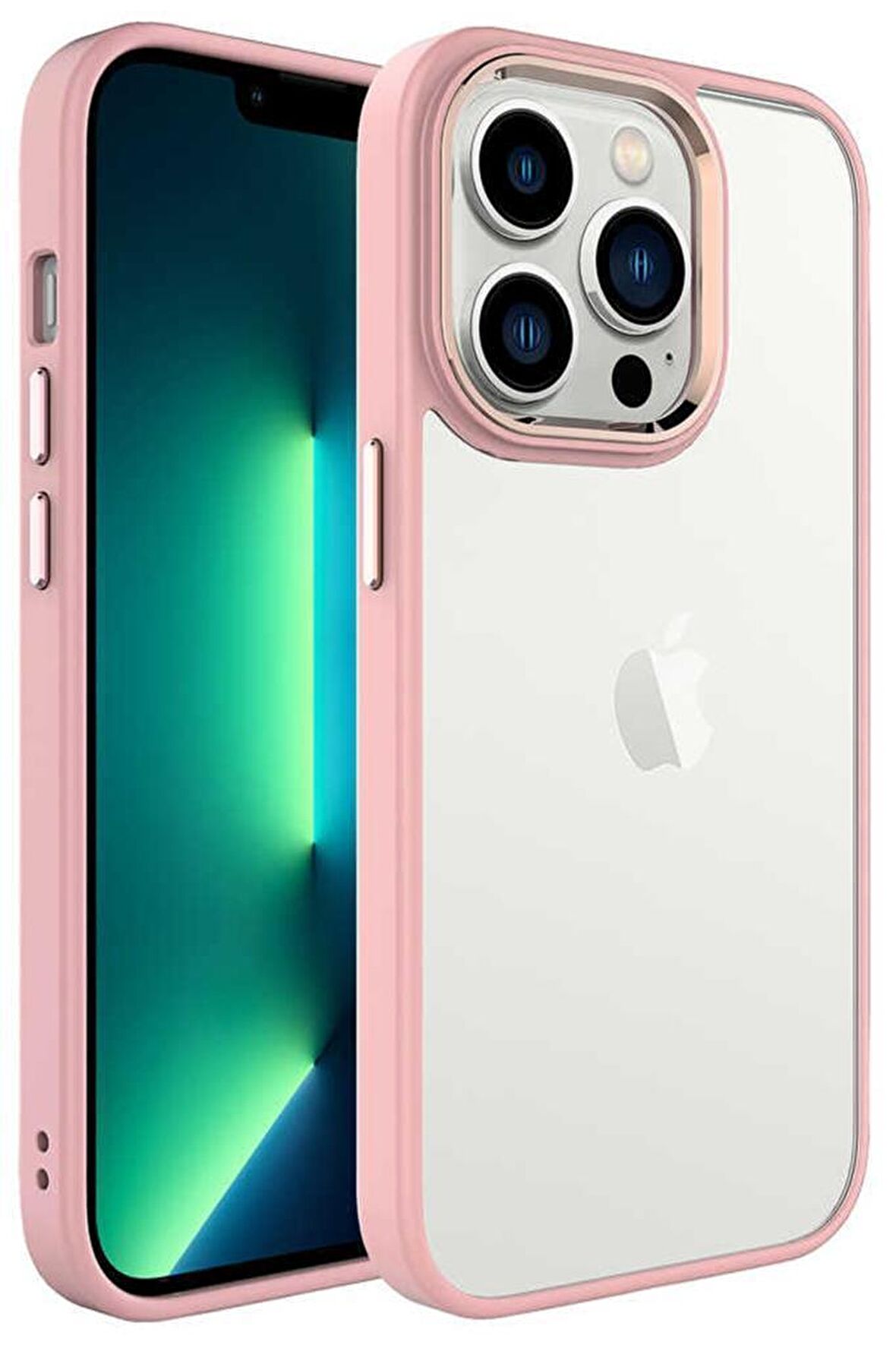 Apple iPhone 14 Pro Max Kılıf Ekran ve Kamera Çıkıntılı Kenarları Renkli Şeffaf Kapak