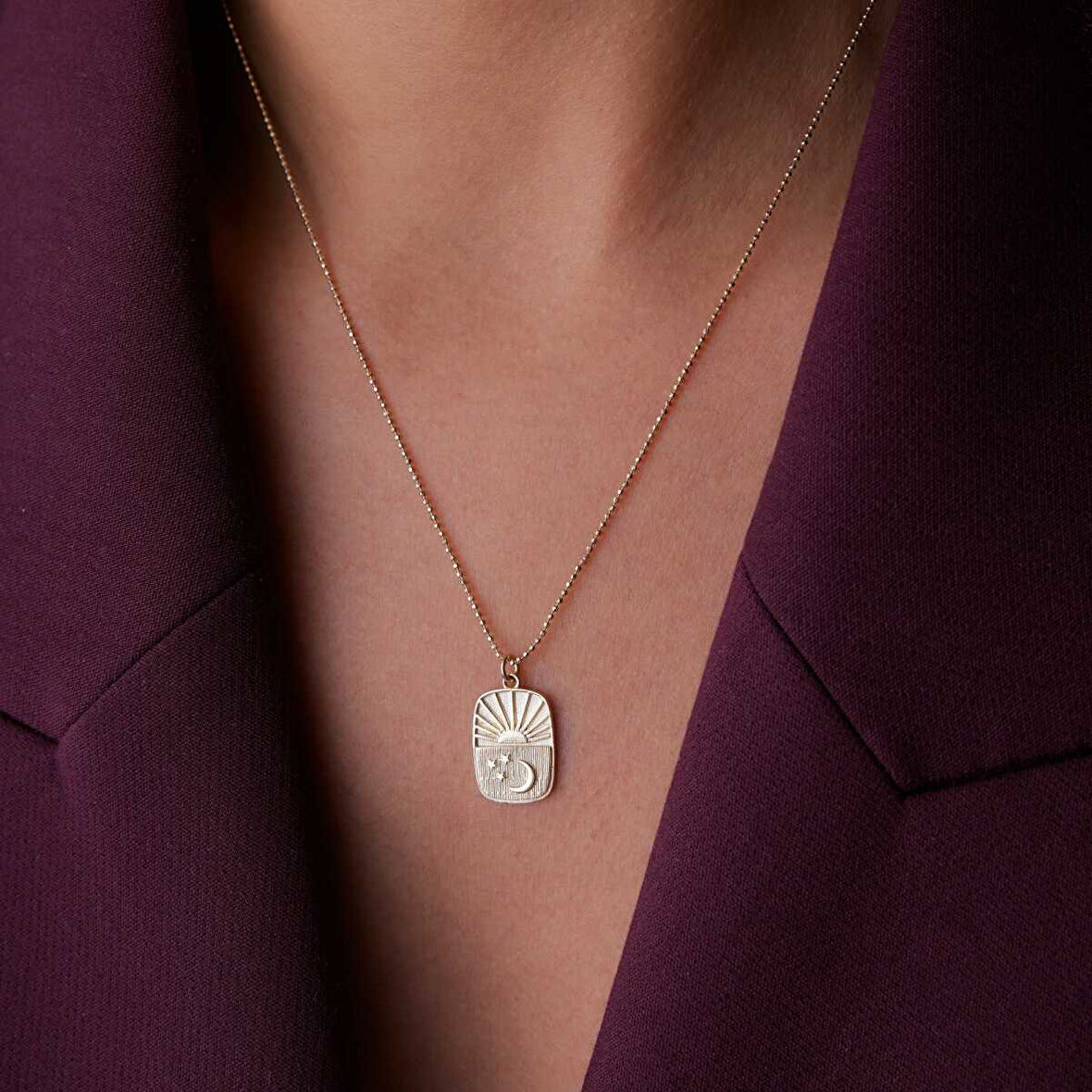 Dikdörtgen Plaka Gündüz Gece Kolye