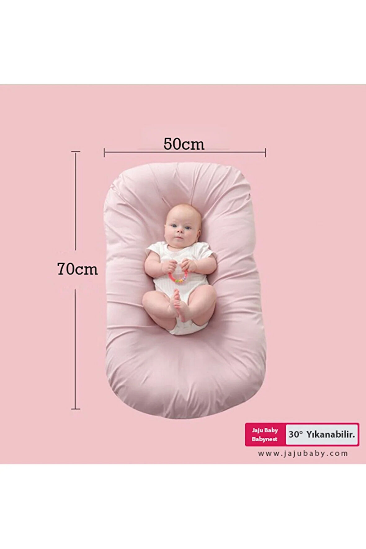 Pembe Puffy Babynest Lüx Baby Nest 70x55 Cm Anne Yanı Bebek Yatağı