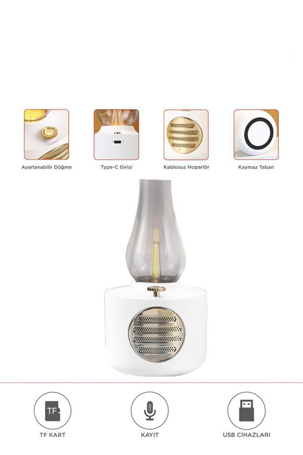 Vintage Gaz Lambası Taşınabilir Bluetooth Speaker Ayarlanabilir Işıklı USB Şarjlı