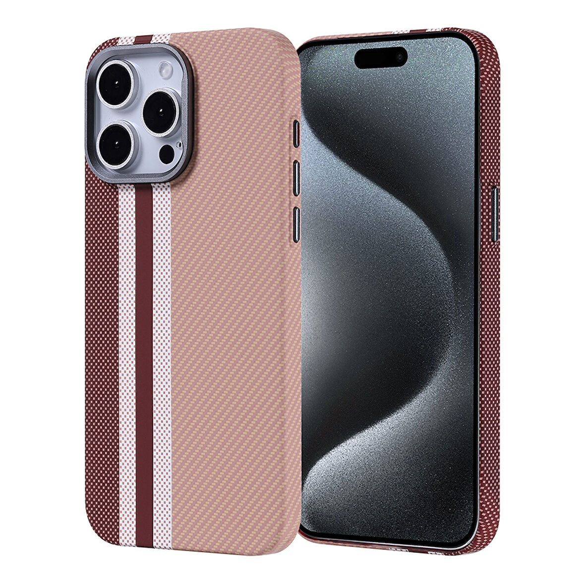 iPhone 15 Pro Max Kılıf Kablosuz Şarj Özellikli Karbon Fiber Görünümlü Nekst Kapak