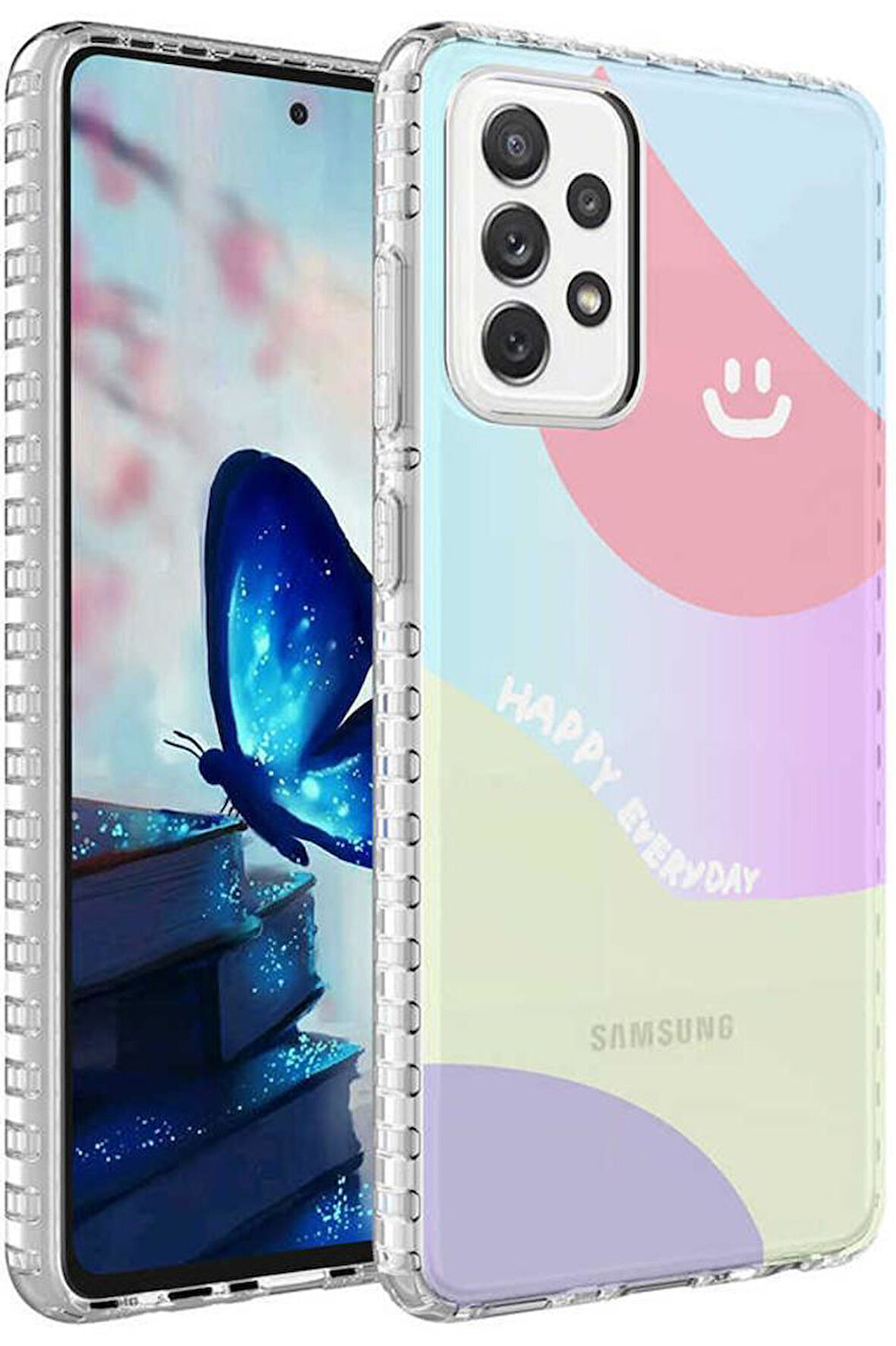 Galaxy A72 Kılıf Airbag Kenarlı Renkli Desenli Elegans Silikon