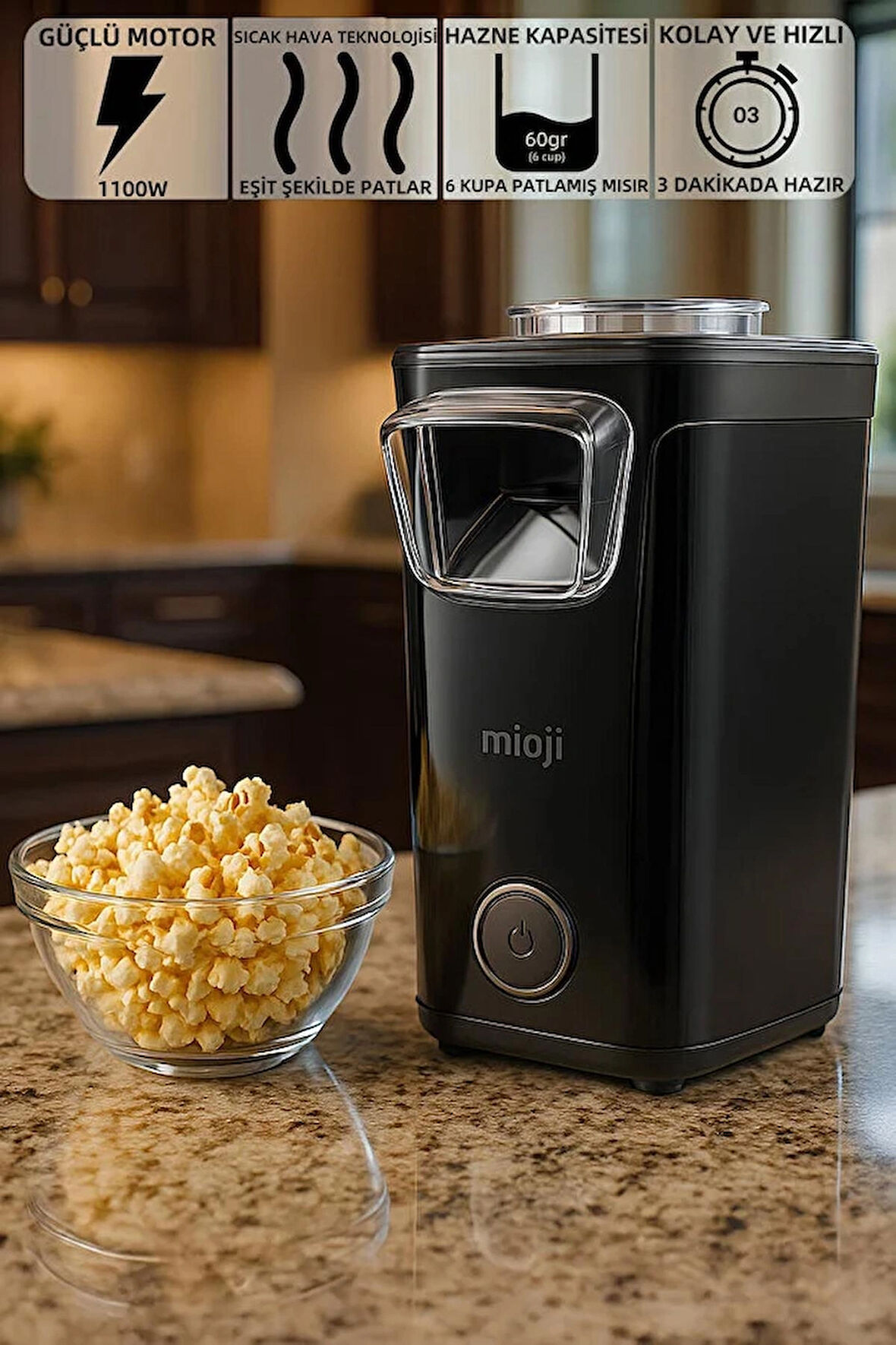 mioji Mio POPX1 Yağsız Kompakt Mısır Patlatma Makinesi - Siyah