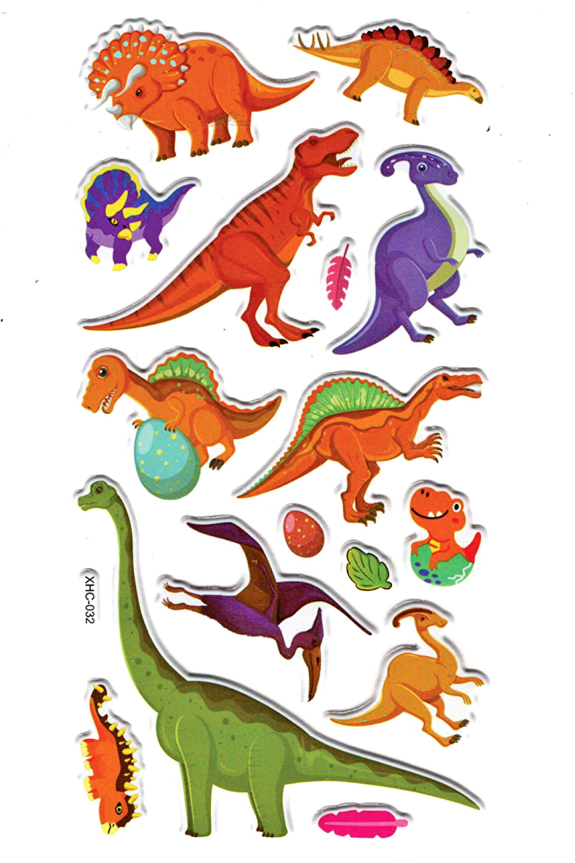 Sticker Kabartmalı Stiker Çıkartma Etiket (XHC032)-18x9 cm- Renkli Dinozor