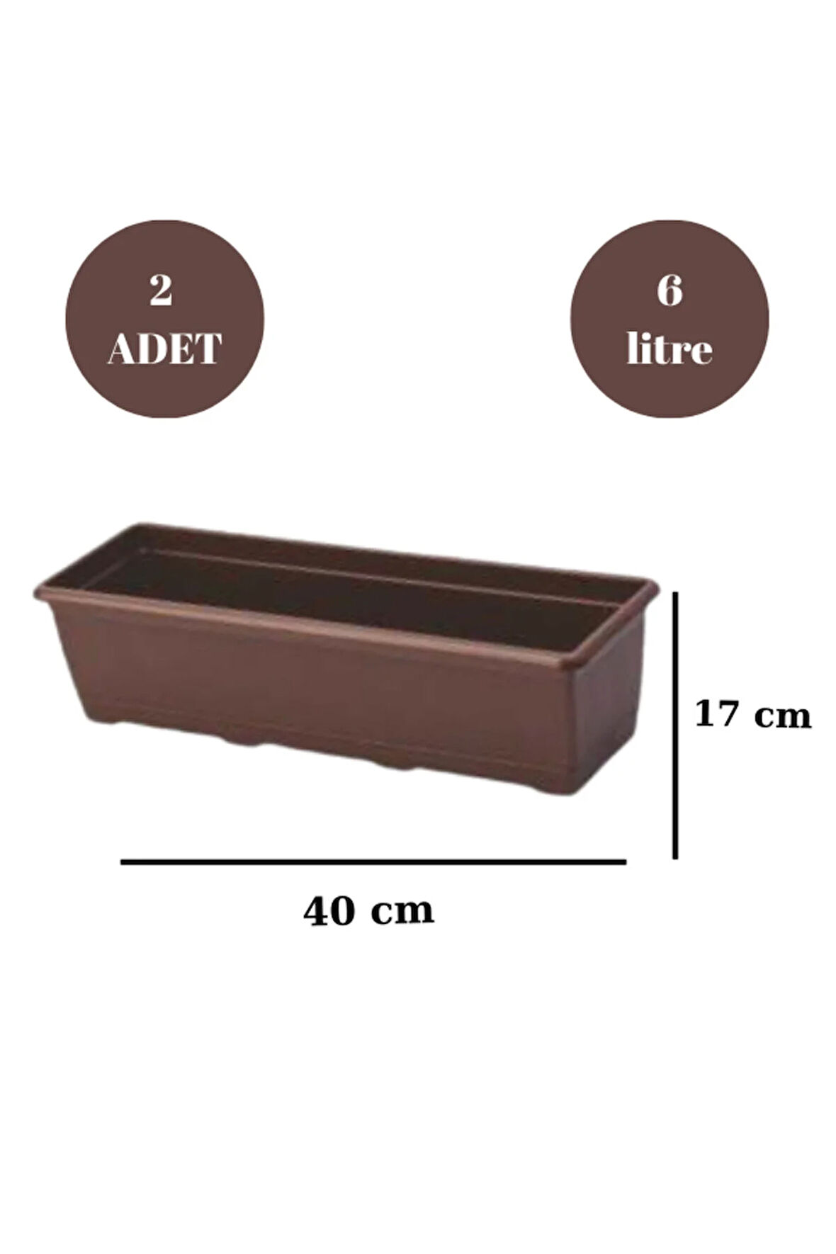 Uzun Balkon Saksısı Bahçe Saksısı Orta Boy Dikdörtgen Saksı 6 Litre 2 Adet 17x40