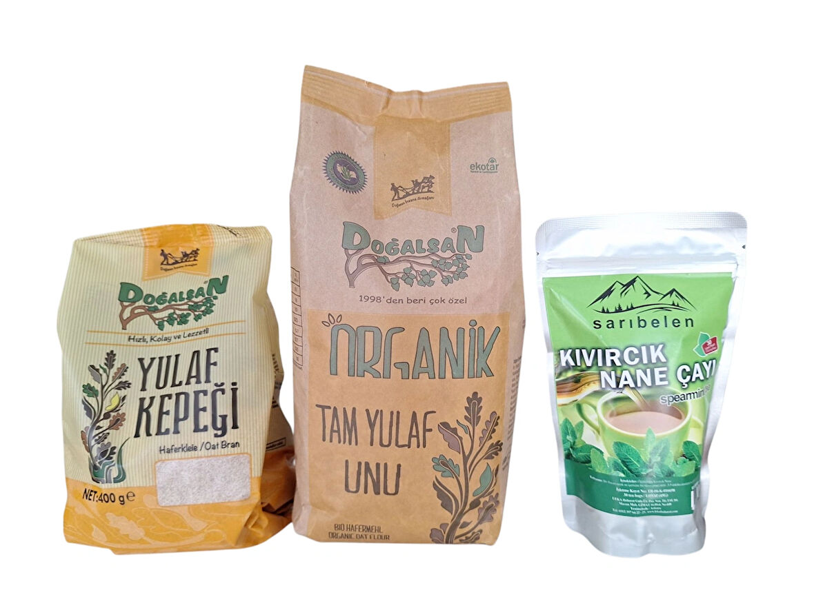 Doğalsan Yulaf kepeği 400 gr + yulaf unu 1kg +kıvırcık nane çayı doğal sağlık seti