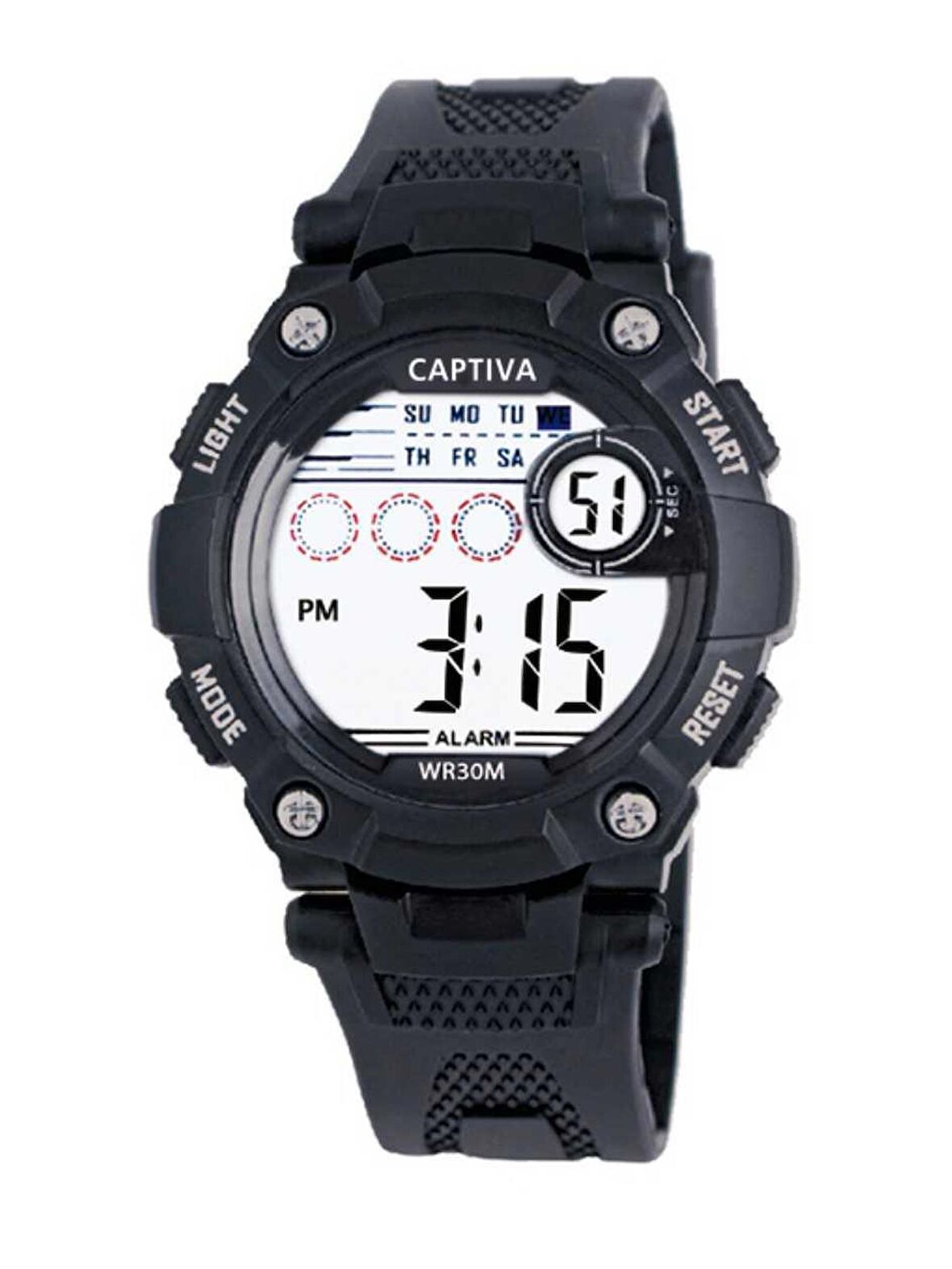 Captiva Digital 30 mt Suya Dayanıklı Işıklı Alarmlı Kronometreli Takvimli Slikon Kordonlu Çocuk Kol Saati