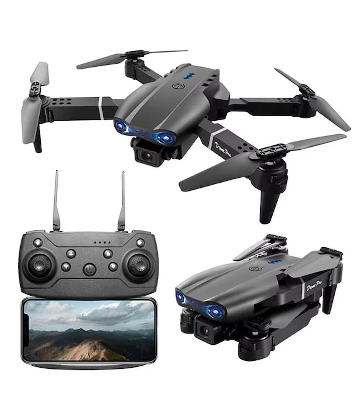 E99 Katlanabilir Drone, Profesyonel HD Kamera, Wifi, FPV Fotoğraf Quadcopter Selfie Drone