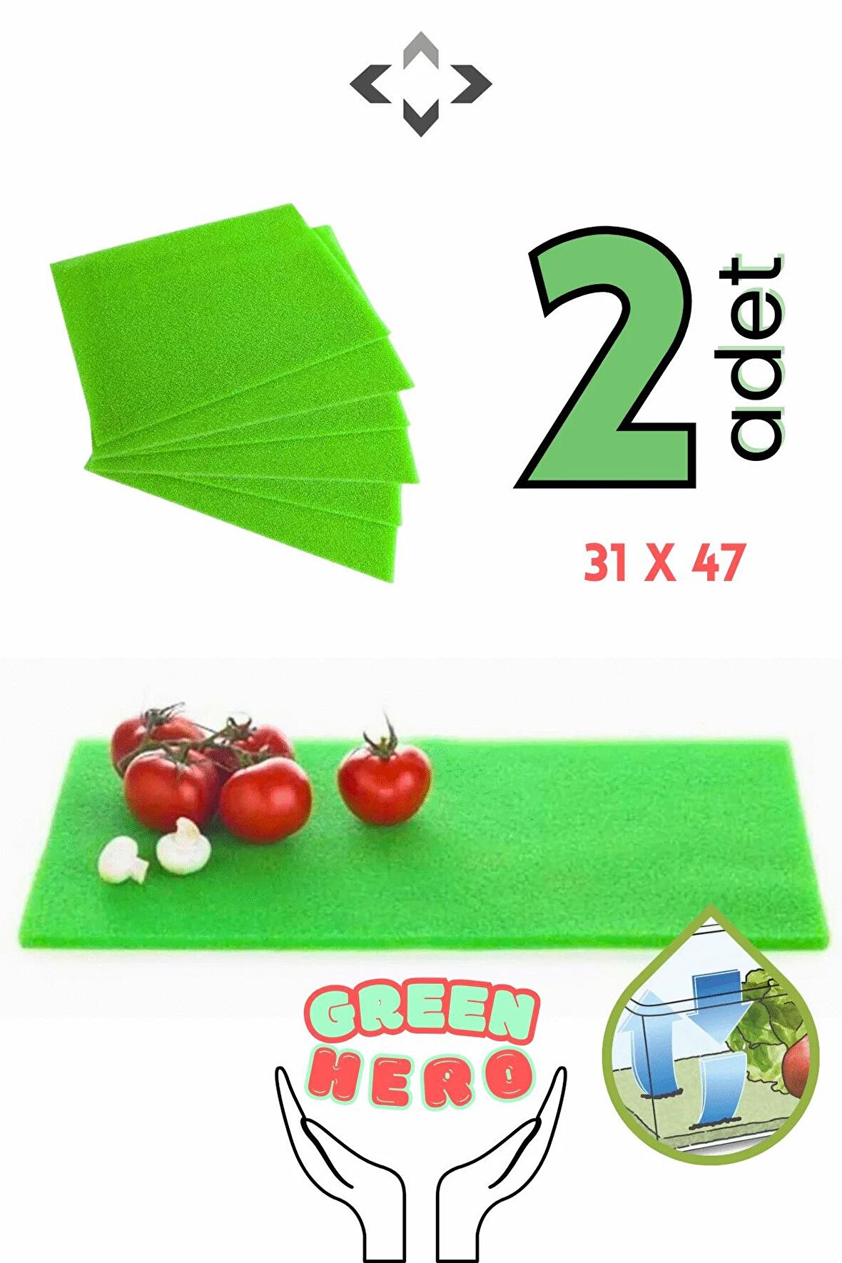 GREEN HERO 2 Adet Gıda Koruyucu Buzdolabı/Dondurucu Matı Yeşil Nem Önleyici Mat 31x47x0,8