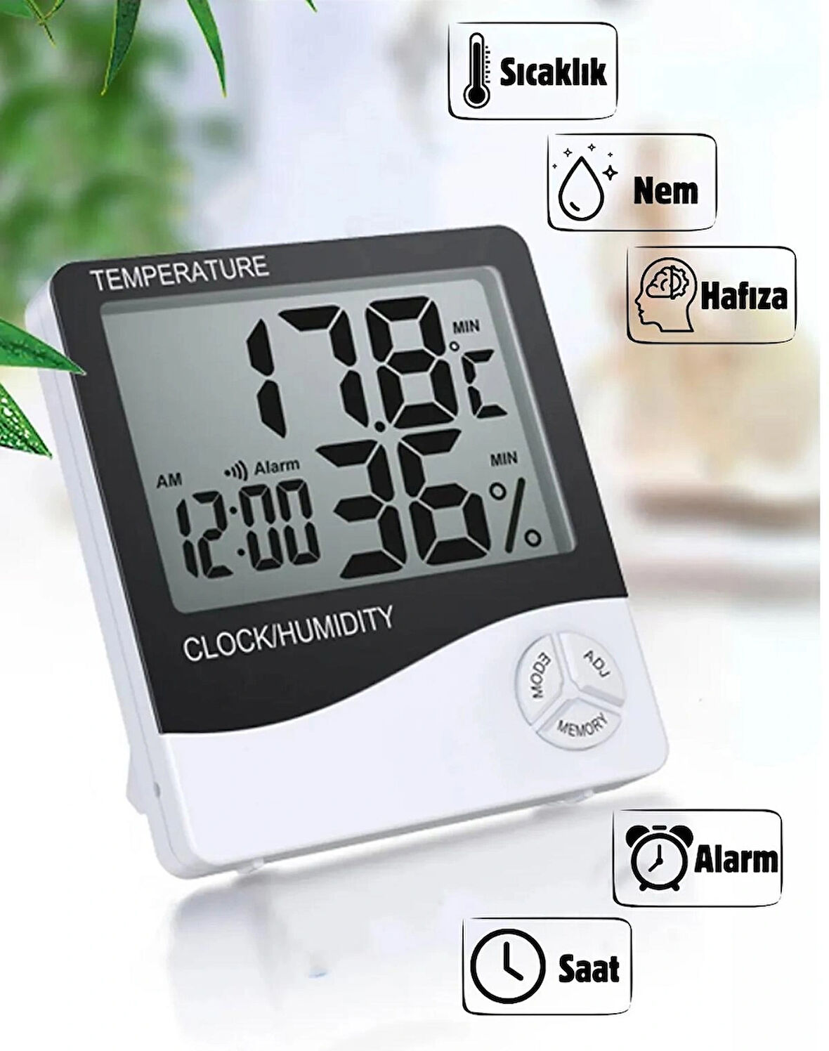 Lcd Ekranlı Dijital Saat Sıcaklık Nem Ölçer Termometre Higrometre Alarm Masa Üstü